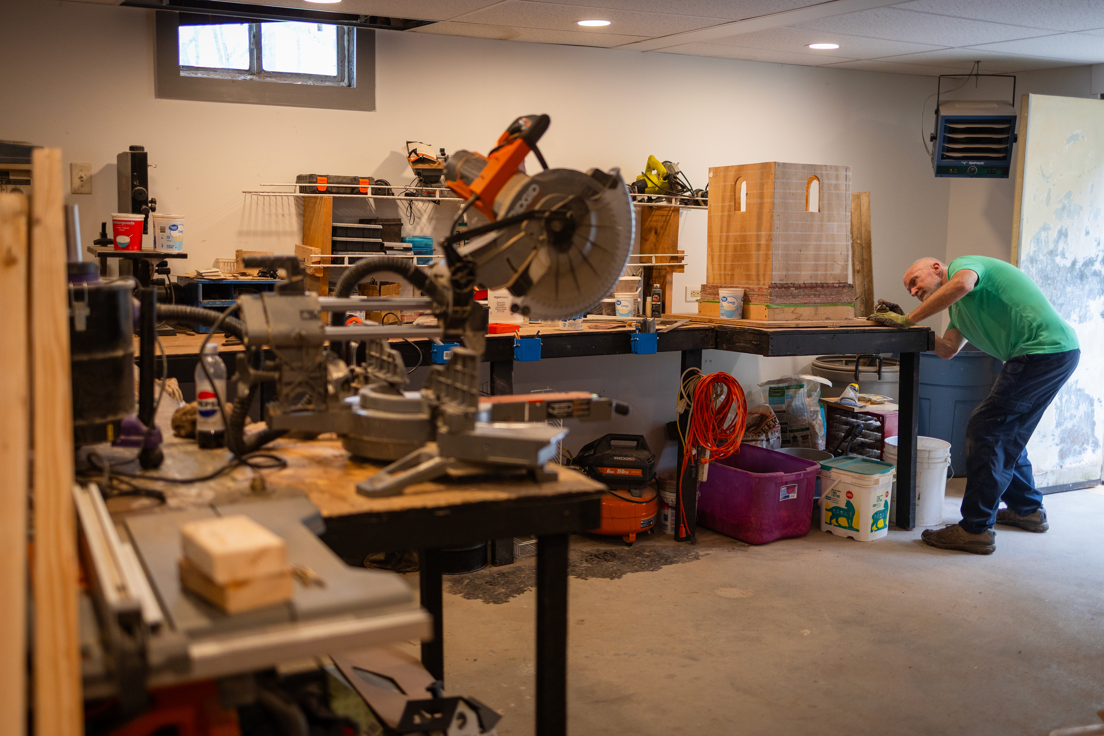 Teets at his home workshop in Dewittville, New York.