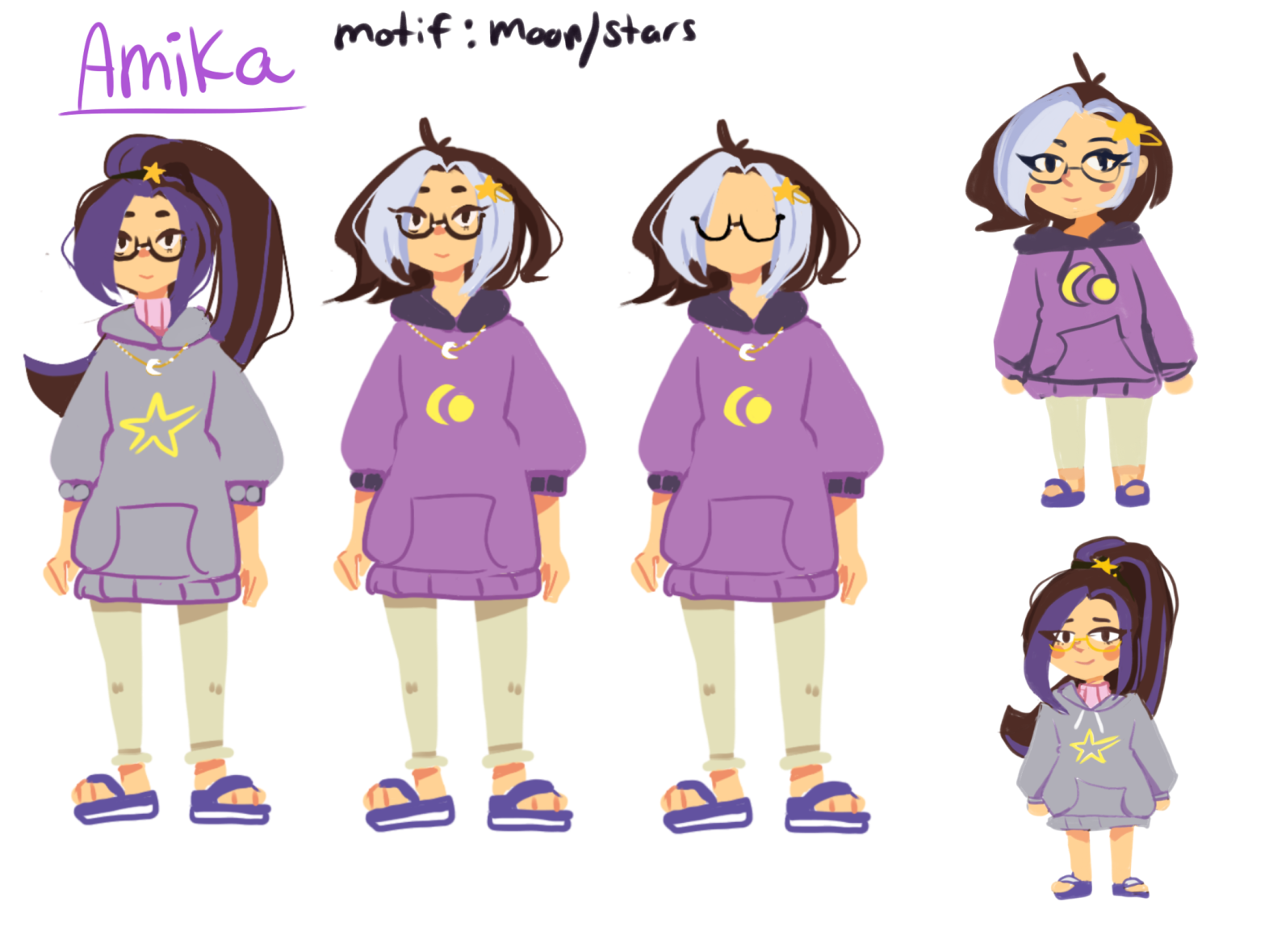 Amika sprite design with different hairstyles