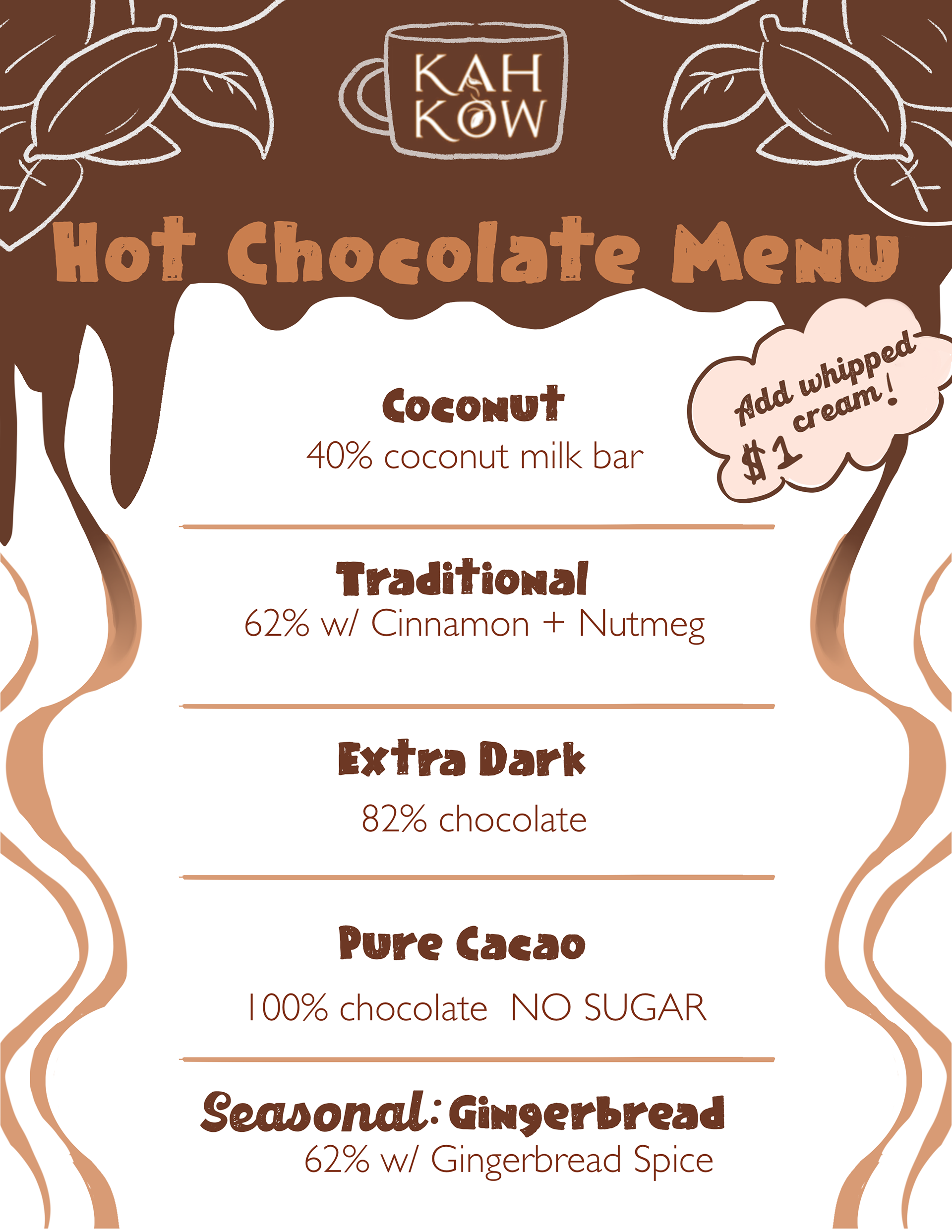 Kahkow Hot chocolate menu