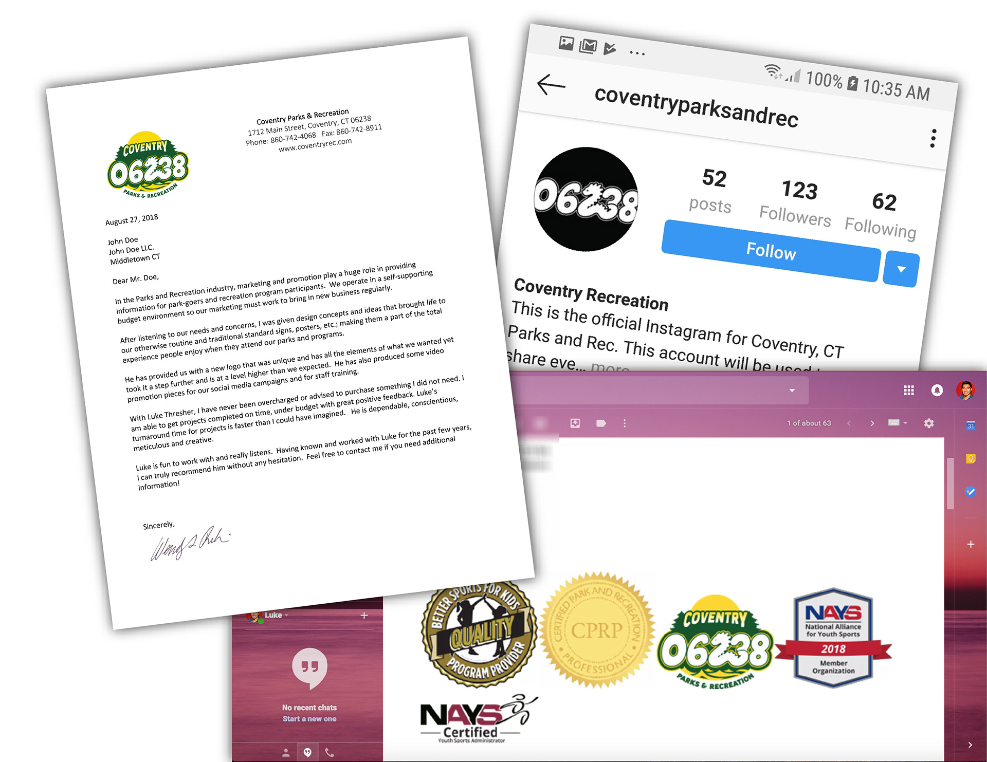 Examples of the emblem being used digitally and in print