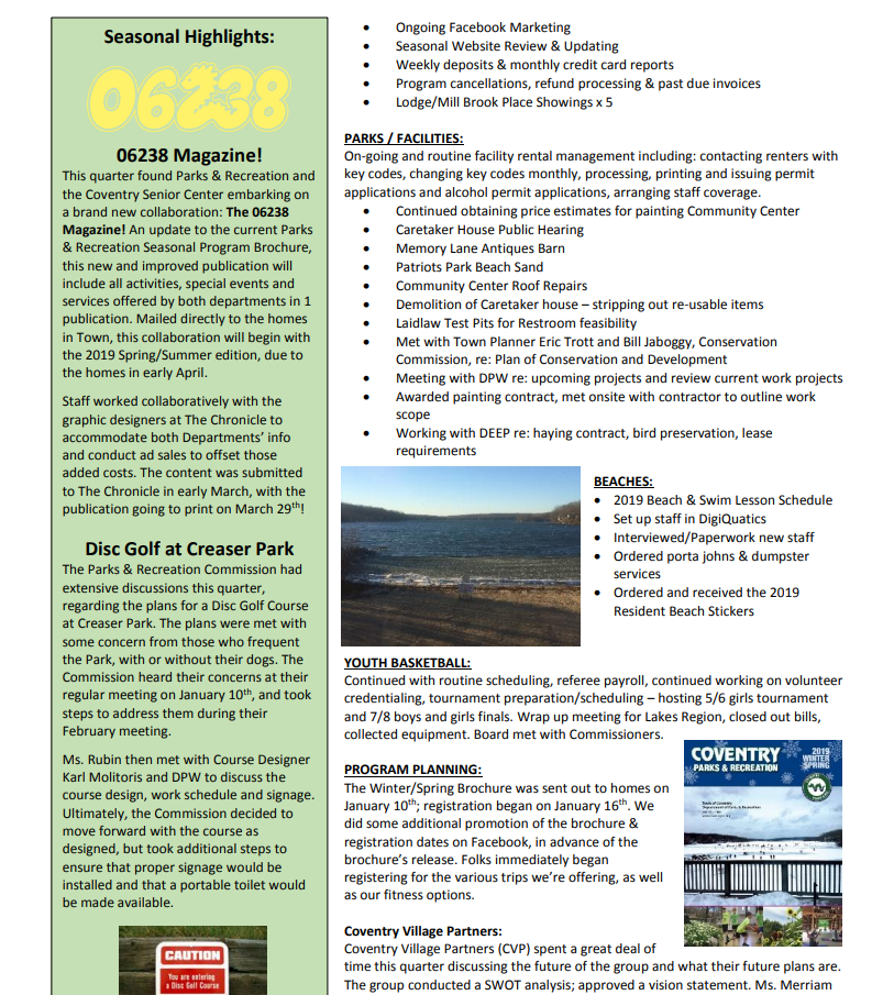 Quaterly Town Report - Winter 2019, pg. 2