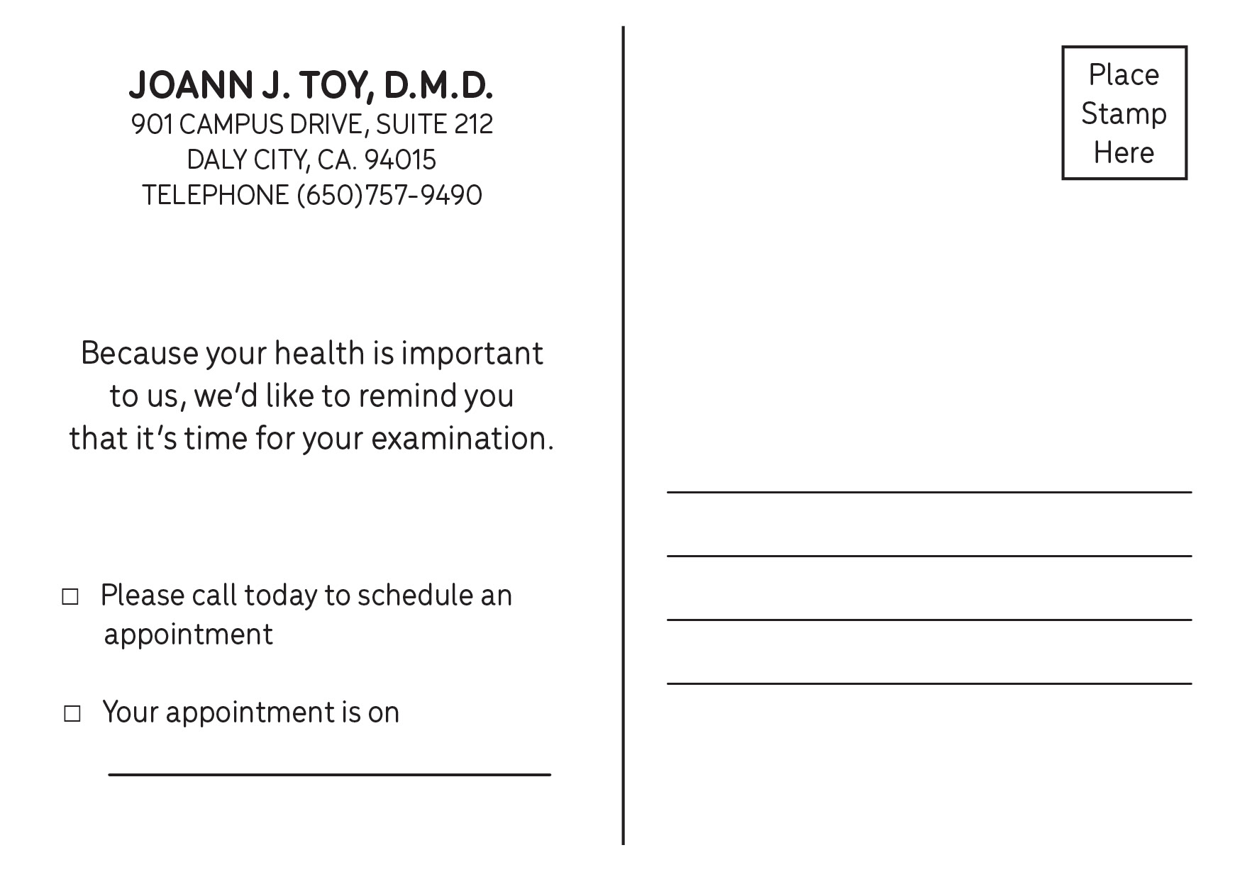 Dental Postcard - Back
