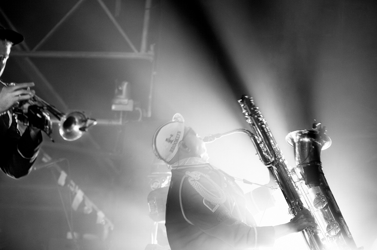 bw pbandphot. enlightened musician playing saxophone