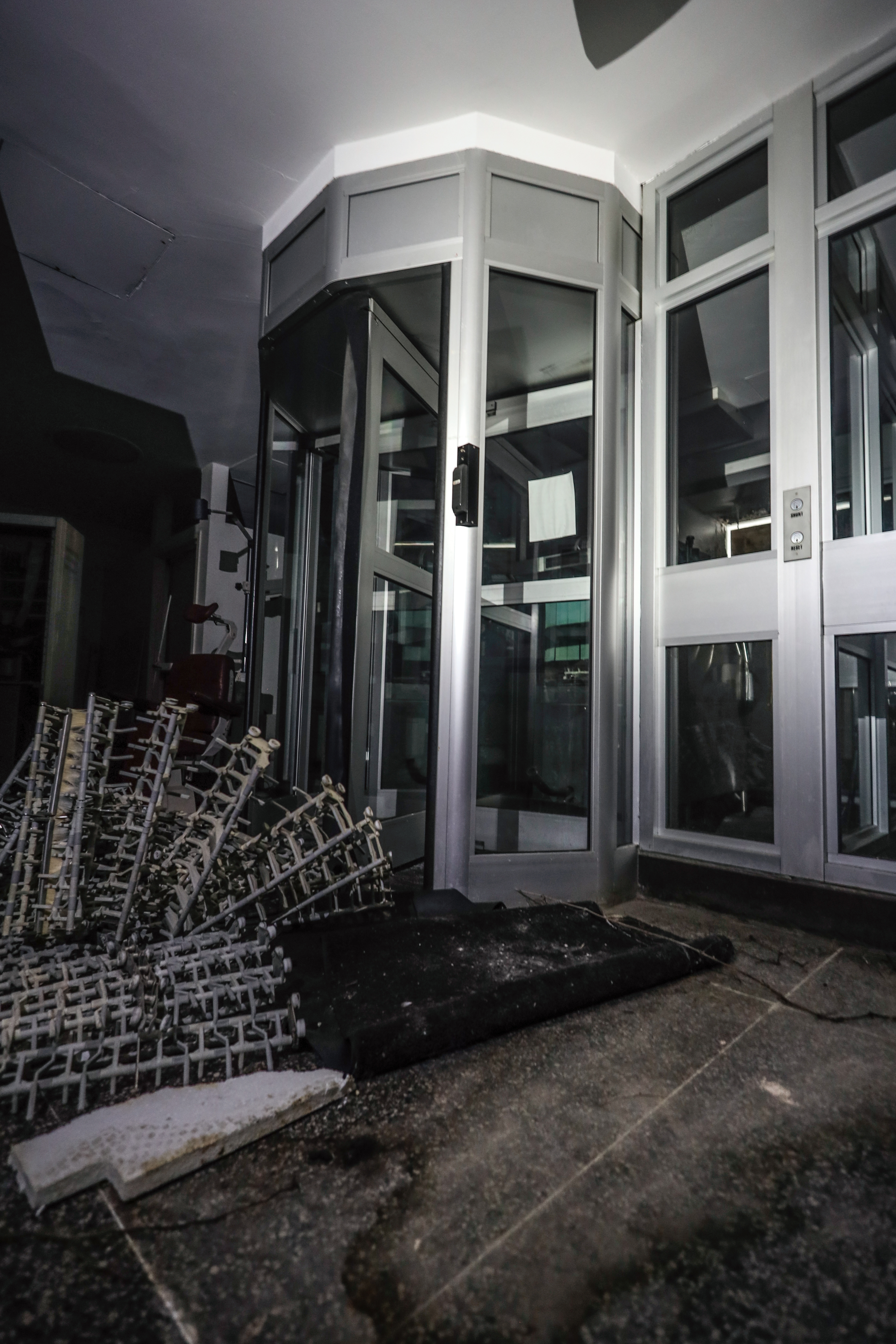 Revolving doors to what would have led to the side of the building.