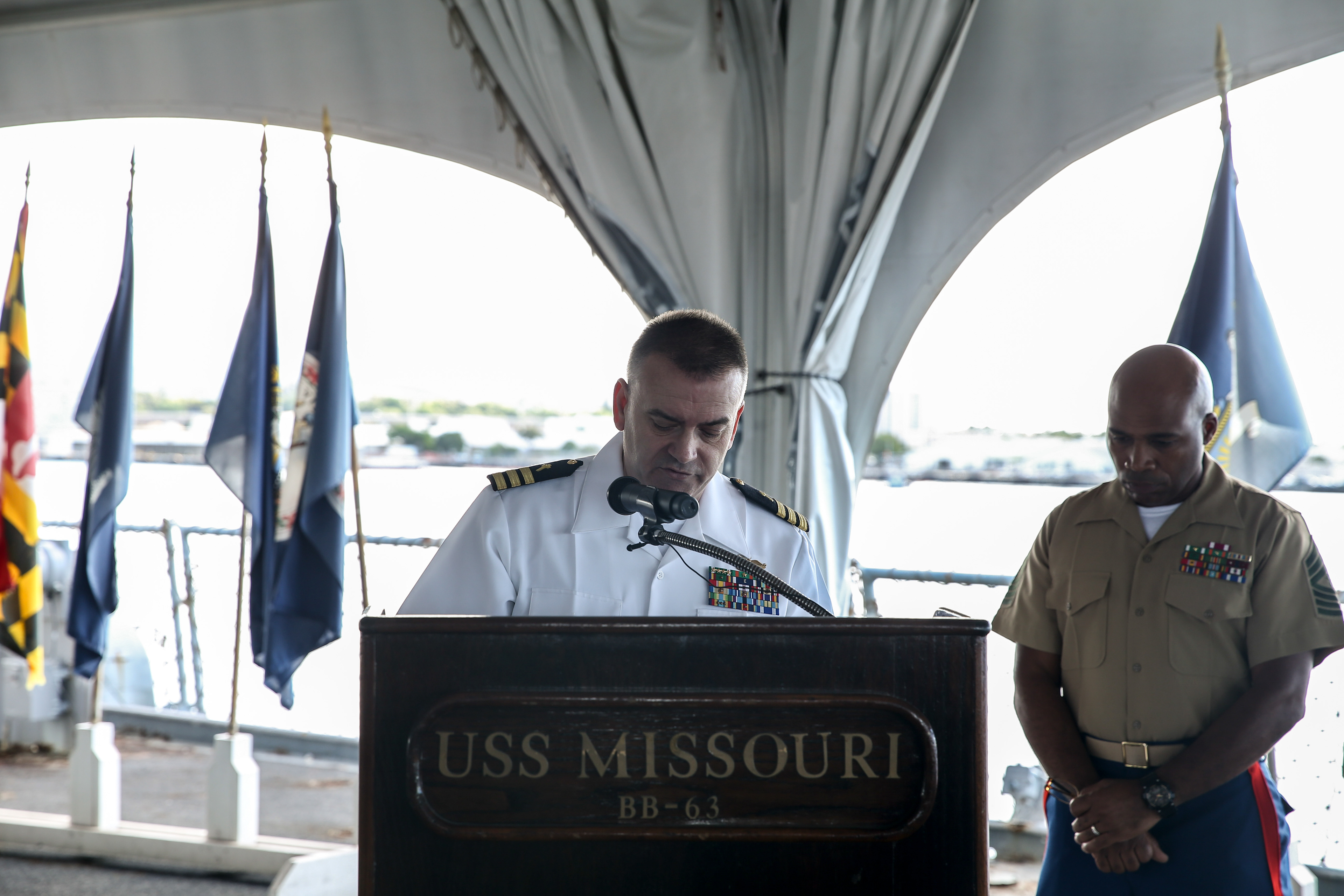 Chaplain delivers a speech during MSgt. Leet retirement ceremony.