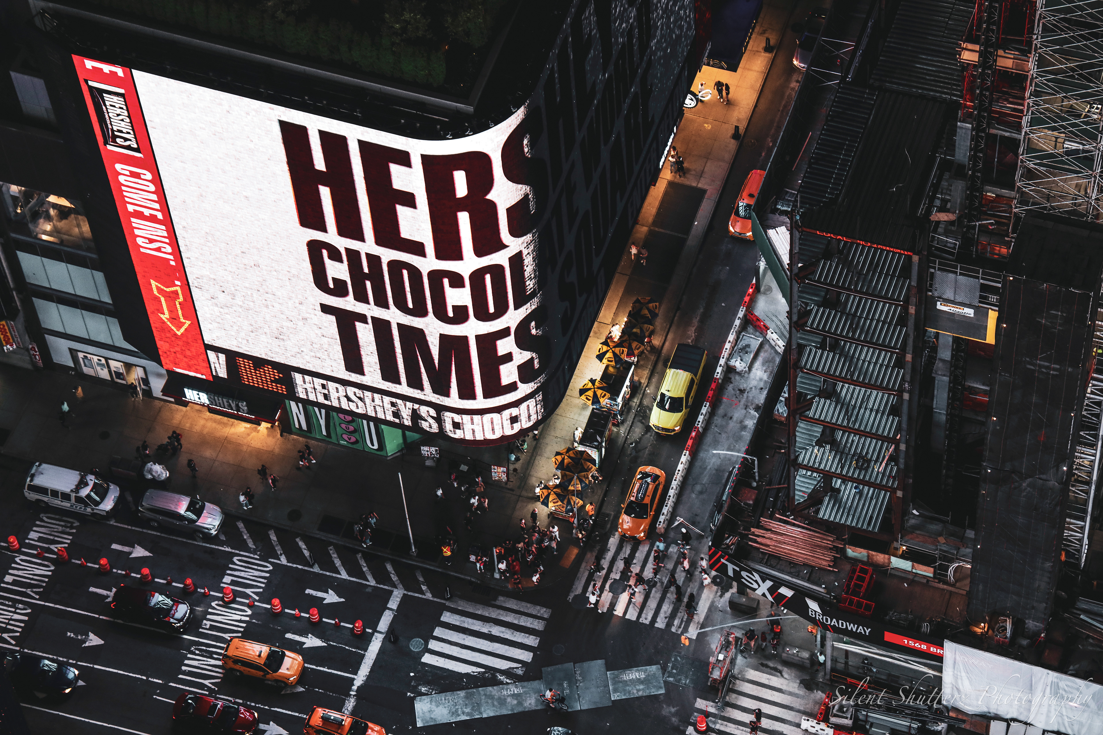 Close Up of a corner of Times Square from above.