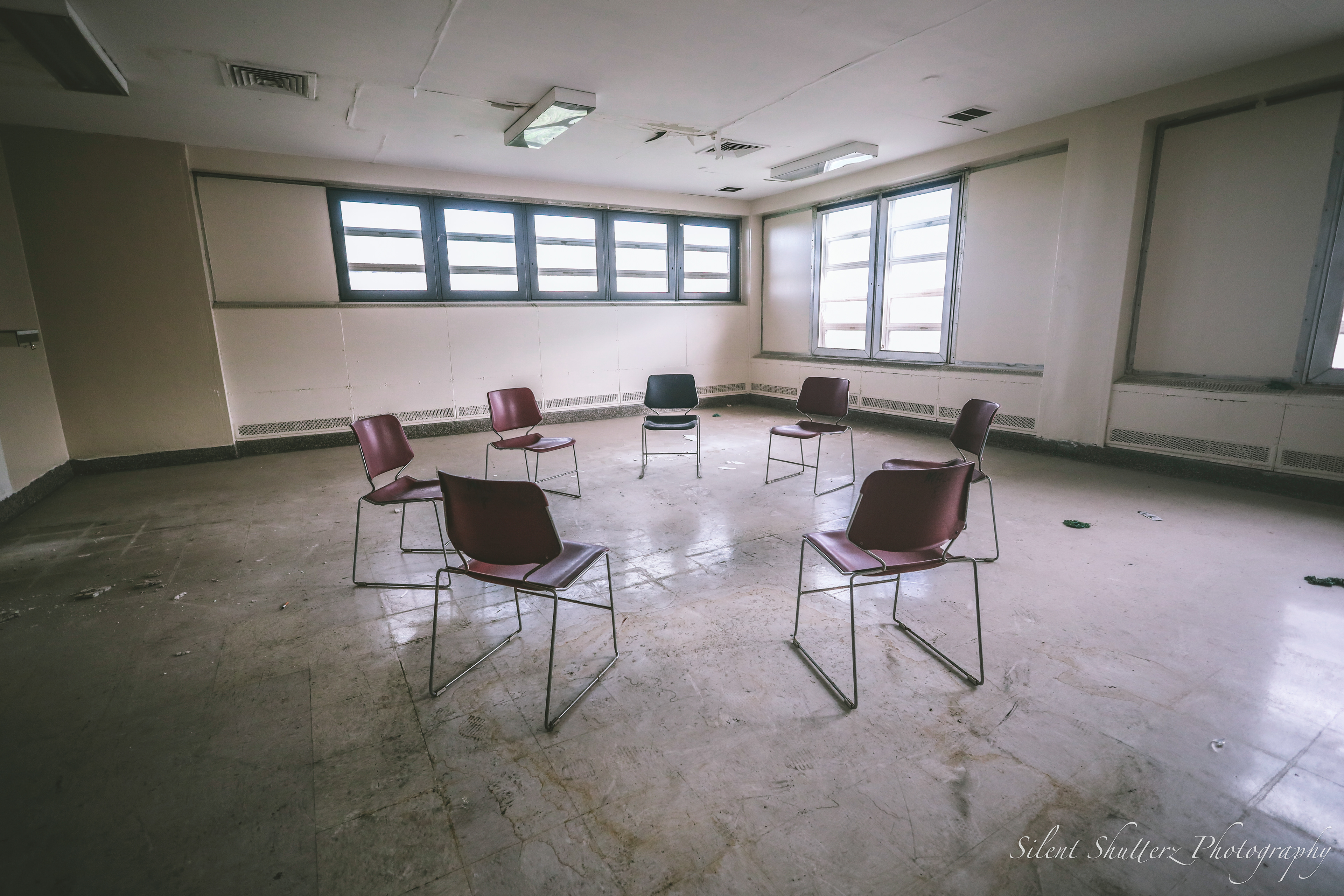 Chairs set in a circle in the main building.