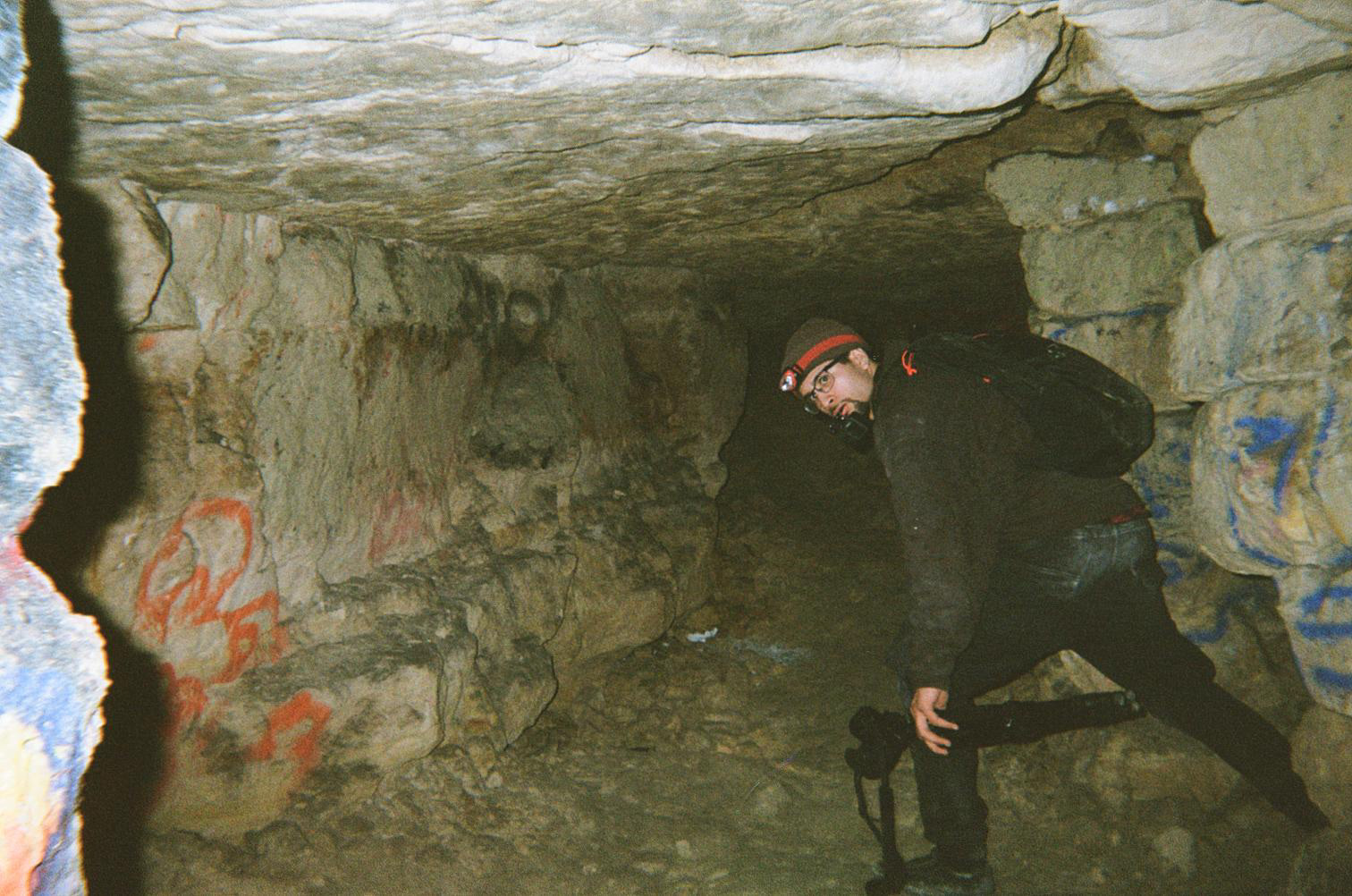 Exploring the Parisian Catacombs, December, 2023. Equipped with a Canon Eos R, and a GoPro 9 Black with a jaw mount.