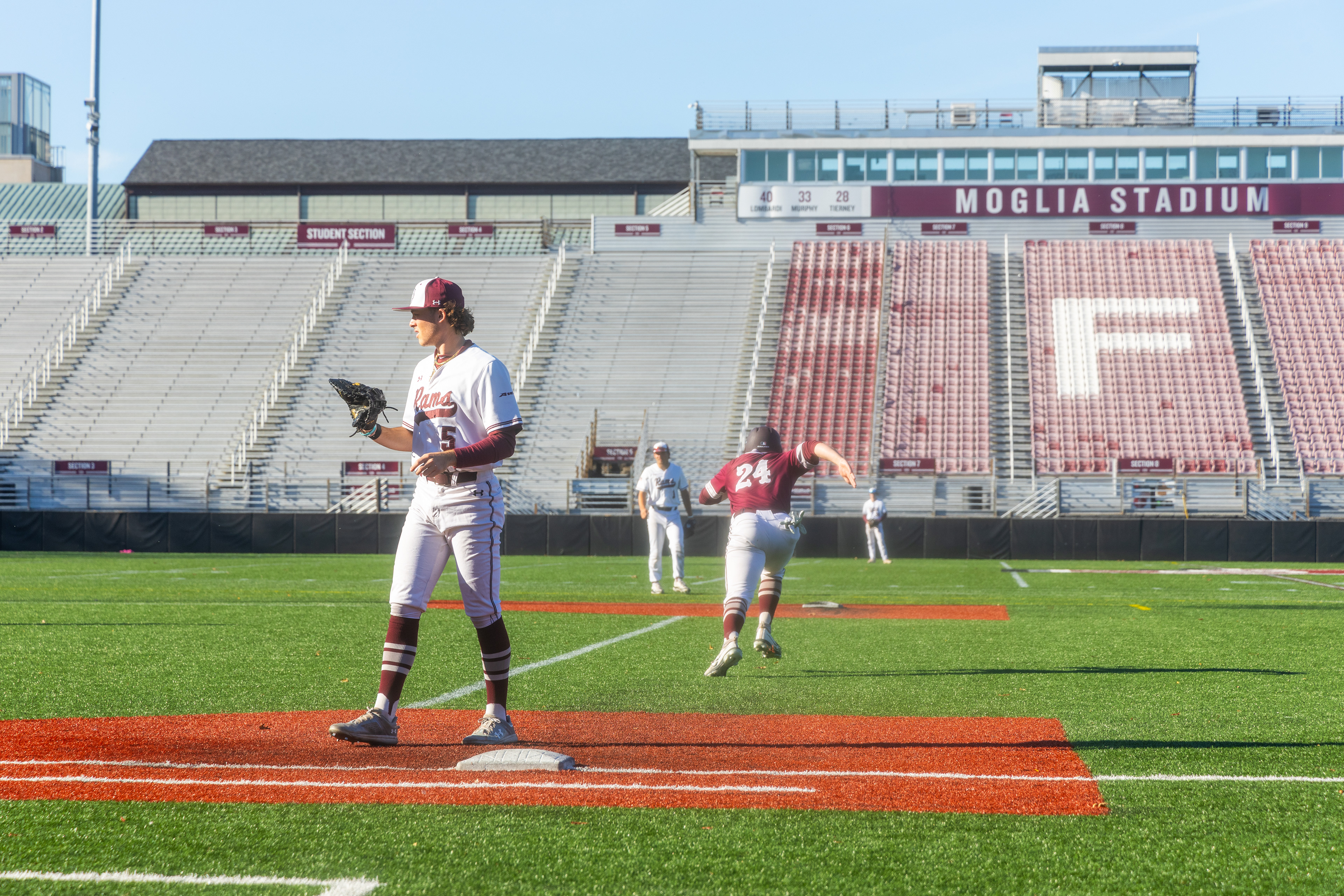 #24 attempts to steal second base.