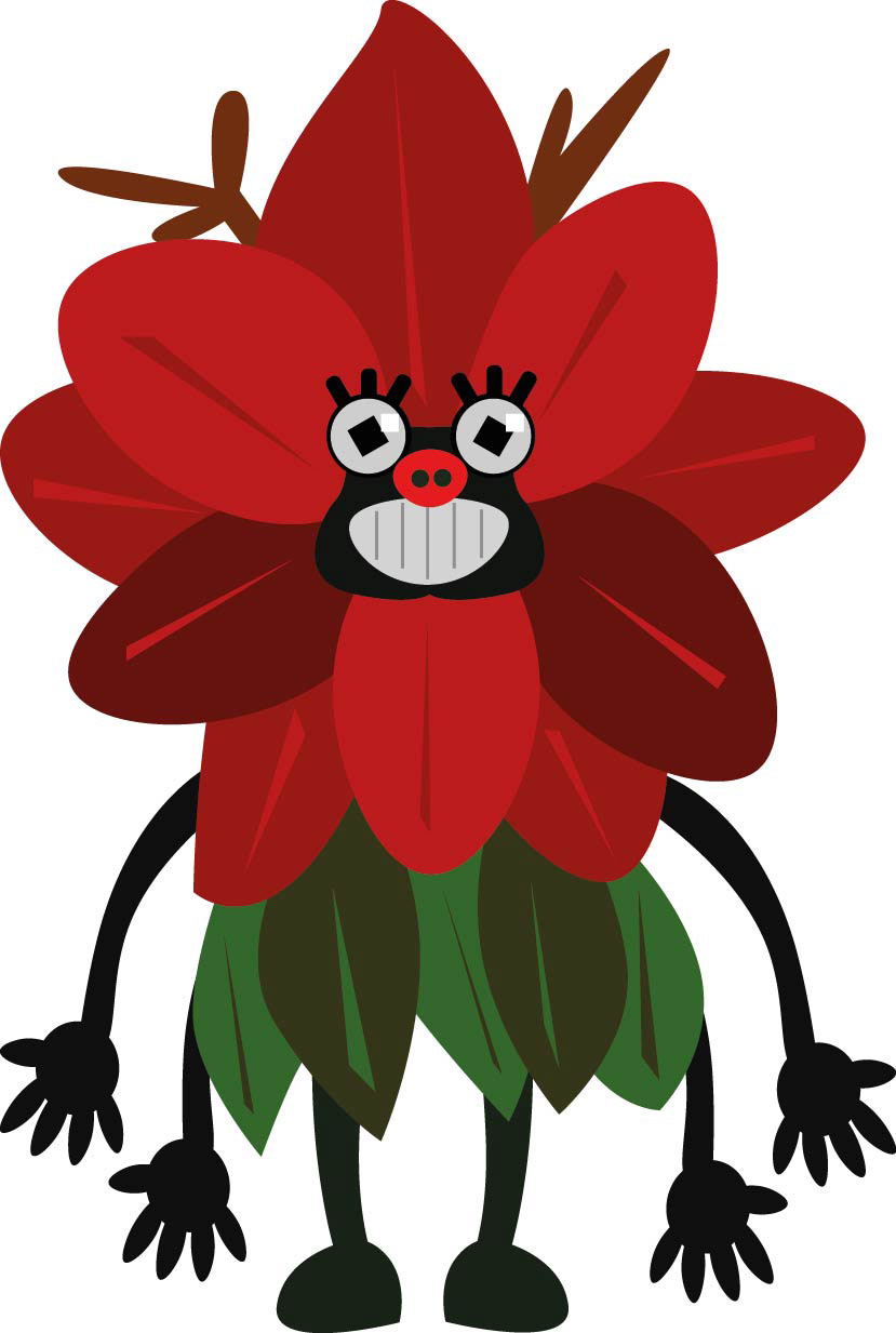 Poinsettia Christmas winter plant monster character design.