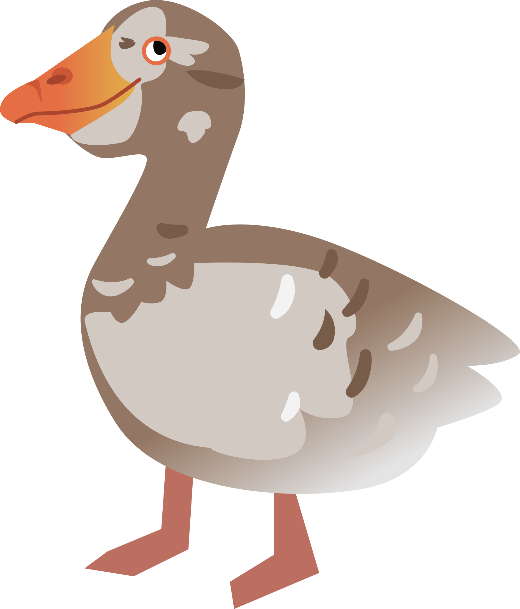 A character design illustration of a rare goose. It is happy and friendly.