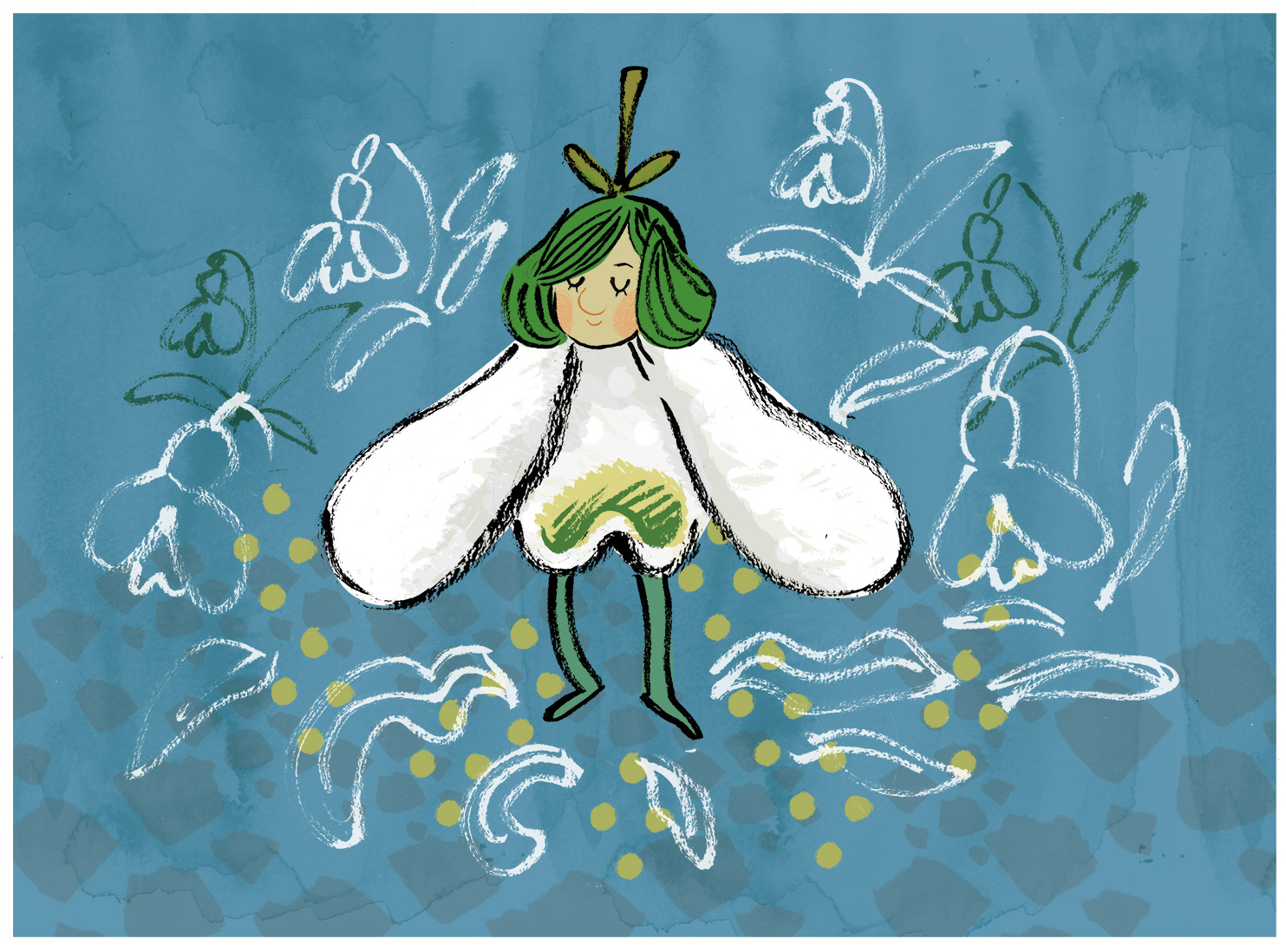 A snowdrop flower fairy dancing girl in the spring time