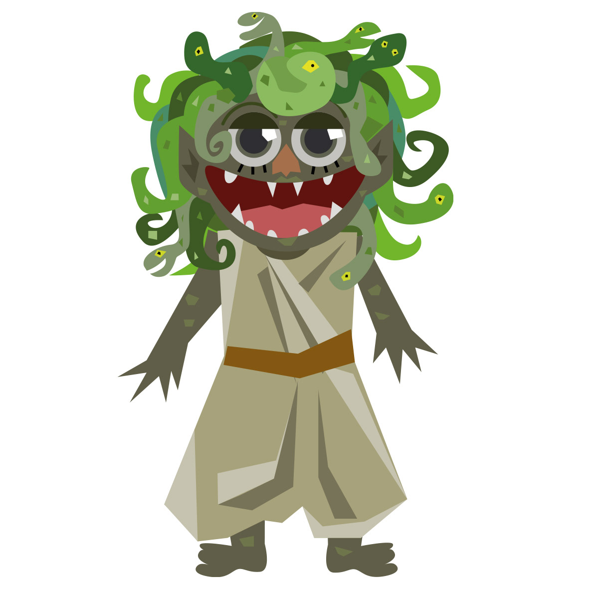 A cute character design cartoon of the gorgon Medusa.