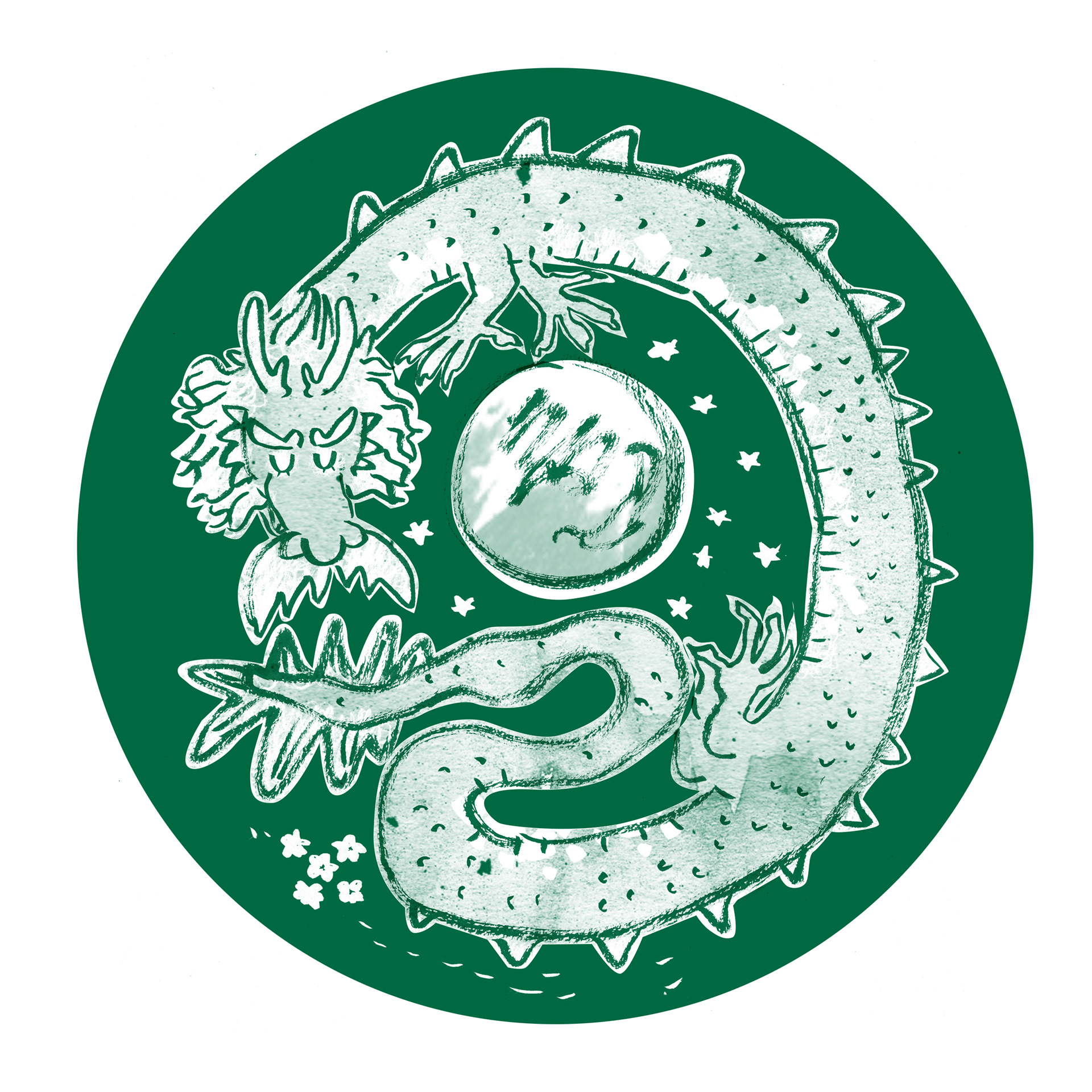Illustration of the Chinese Dragon of the zodiac against jade green