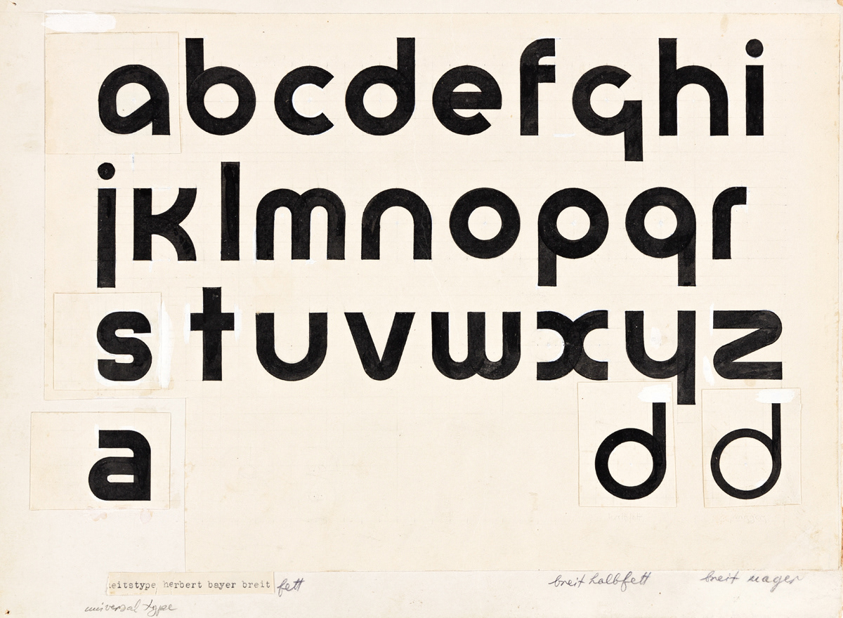 Figure 4: Bayer, Herbert. 1925, improved 1928. Universal Type. Ink, pencil, correction fluid on paper. Bauhaus Dessau, Germany.