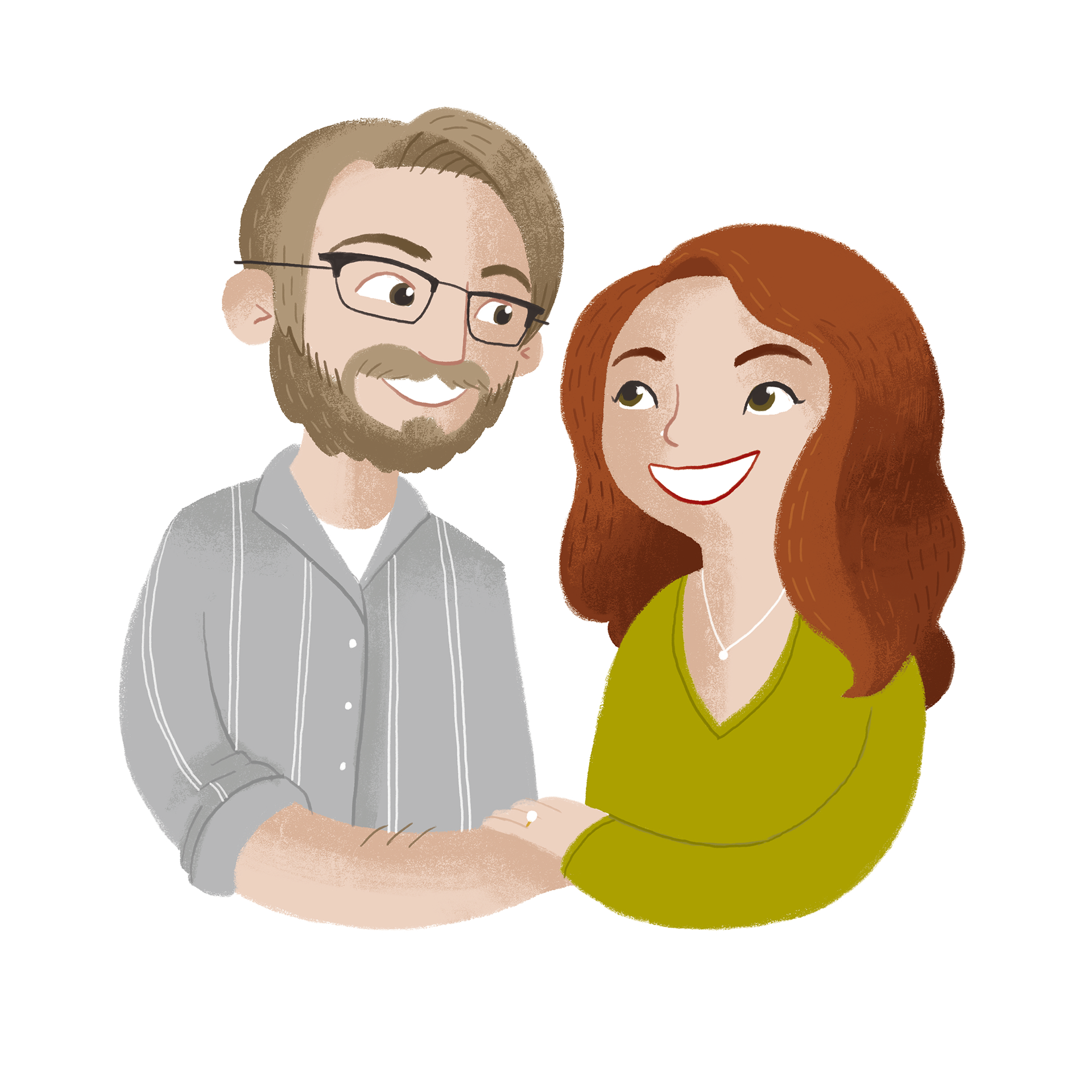 An illustration of my wife and me.