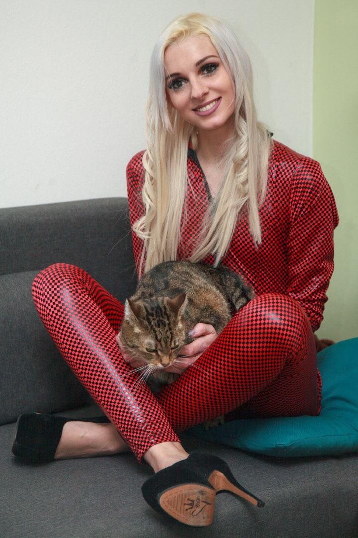 Sabrina in a red Catsuit