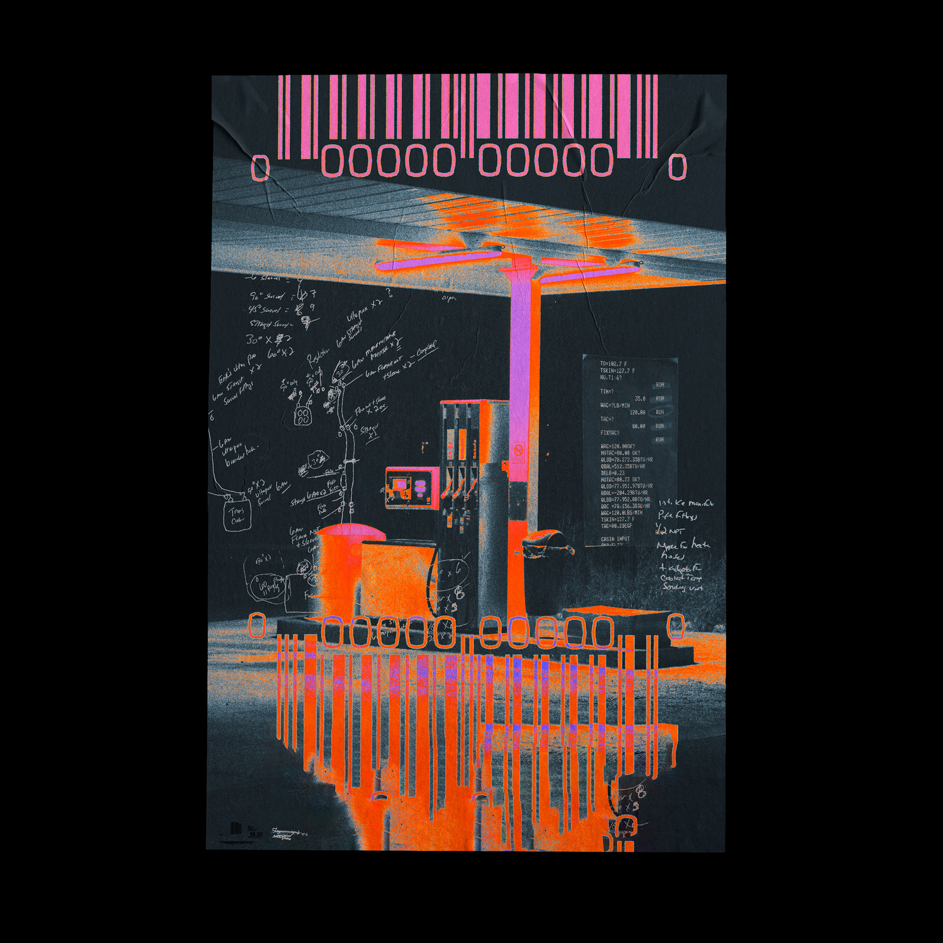 'Convenience' is a poster design I developed as a tongue-in-cheek commentary on consumerism, oil consumption, and the human assumed ownership of natural resources. The receipt in this digital collage reads "run" where the total should be.