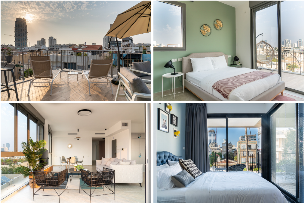 צילום מרפסת בדירת יוקרה בתל אביב עם נוף פתוח לעיר