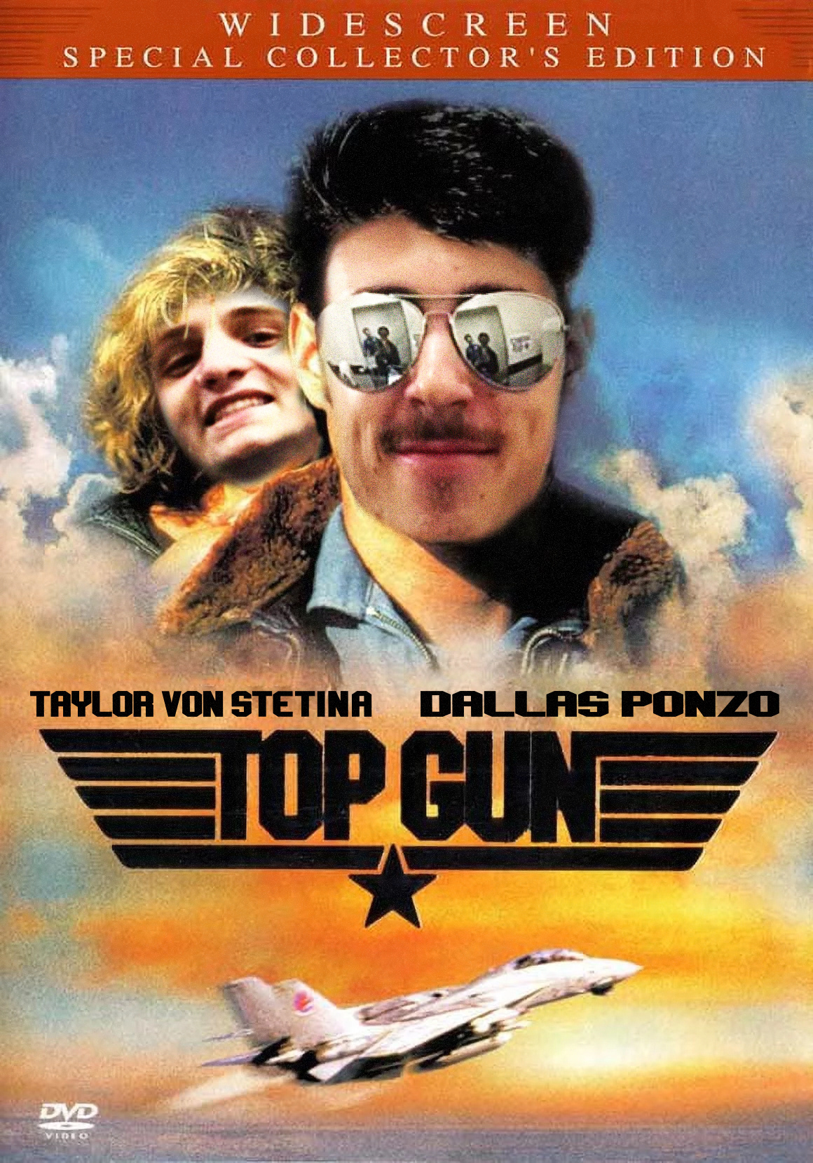 Added my friends faces to the original Top Gun movie poster. After exporting I forgot to blackout the shades. At least you can see the OG picture.