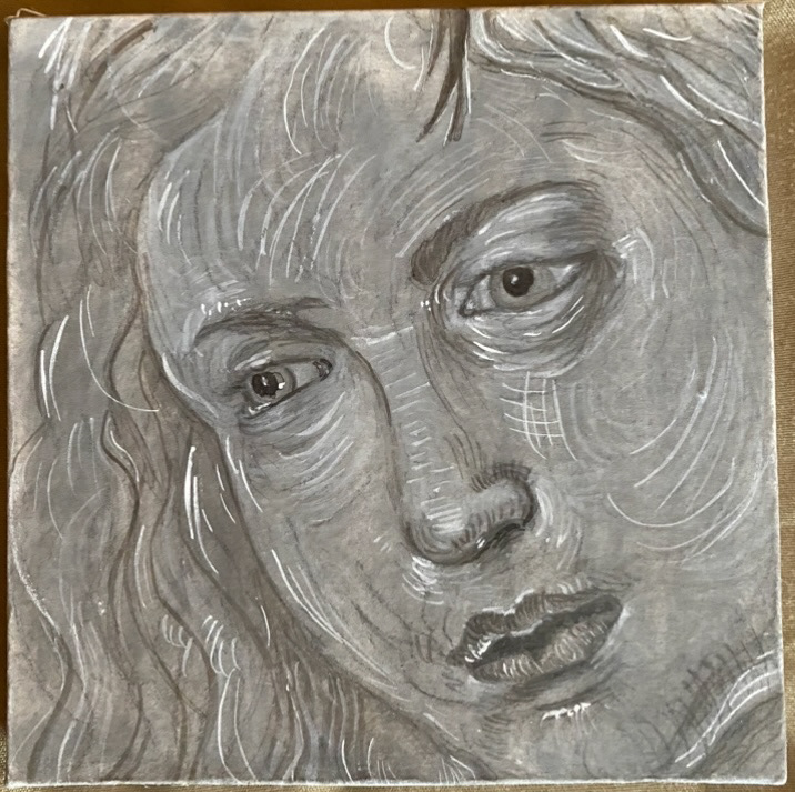 Ink on Paper on Wood Panel, Applied with Brush (2022)