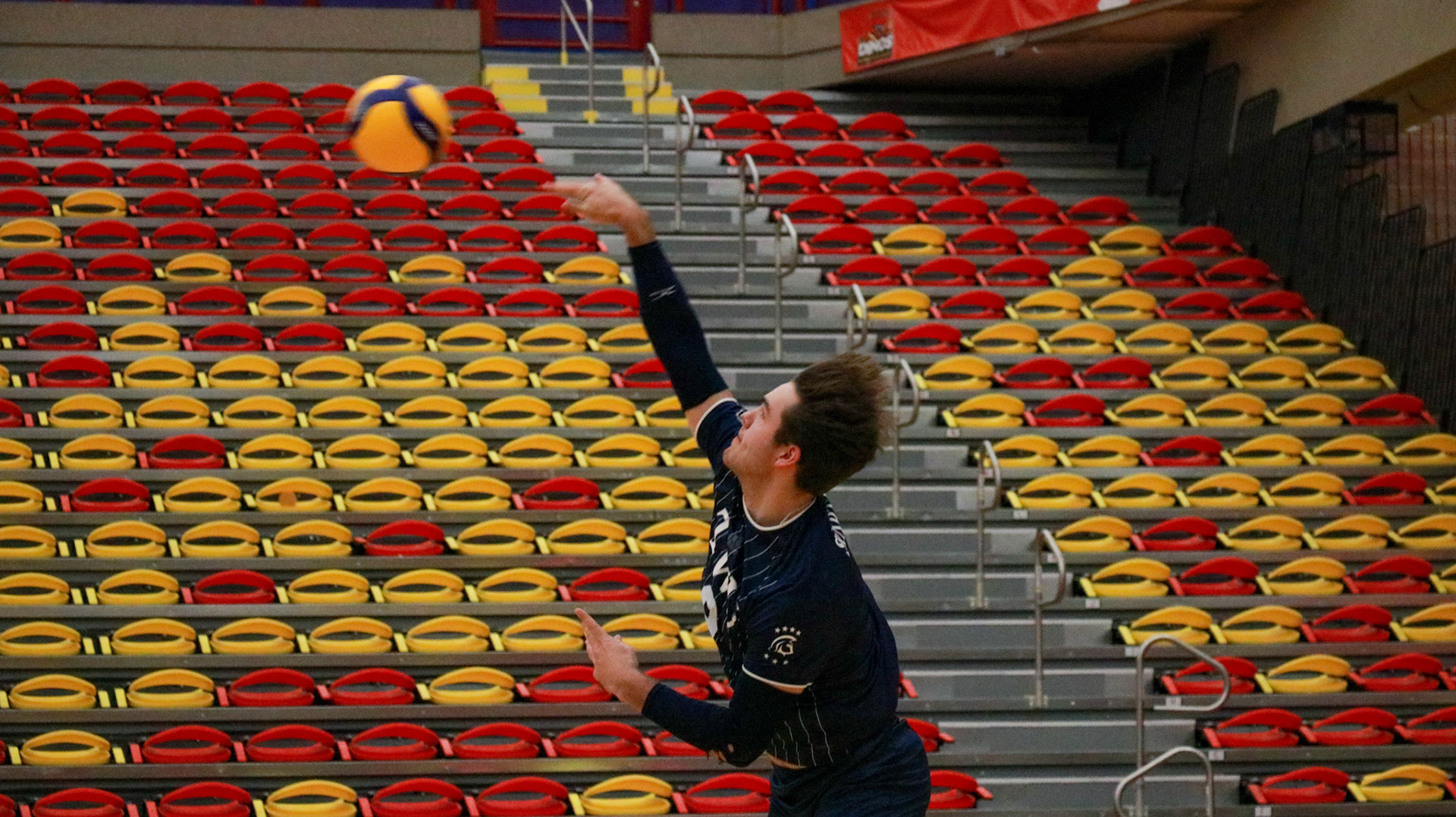 This picture showcases a men’s volleyball game between Trinity Western Spartans and the Calgary Dinos on Saturday, Feb. 17, 2024, at the Jack Simpson Gym in Calgary. Trinity Western Spartans defeats Calgary Dinos with a score of 3-1.(Photo by Armaan Khanna/The Press)