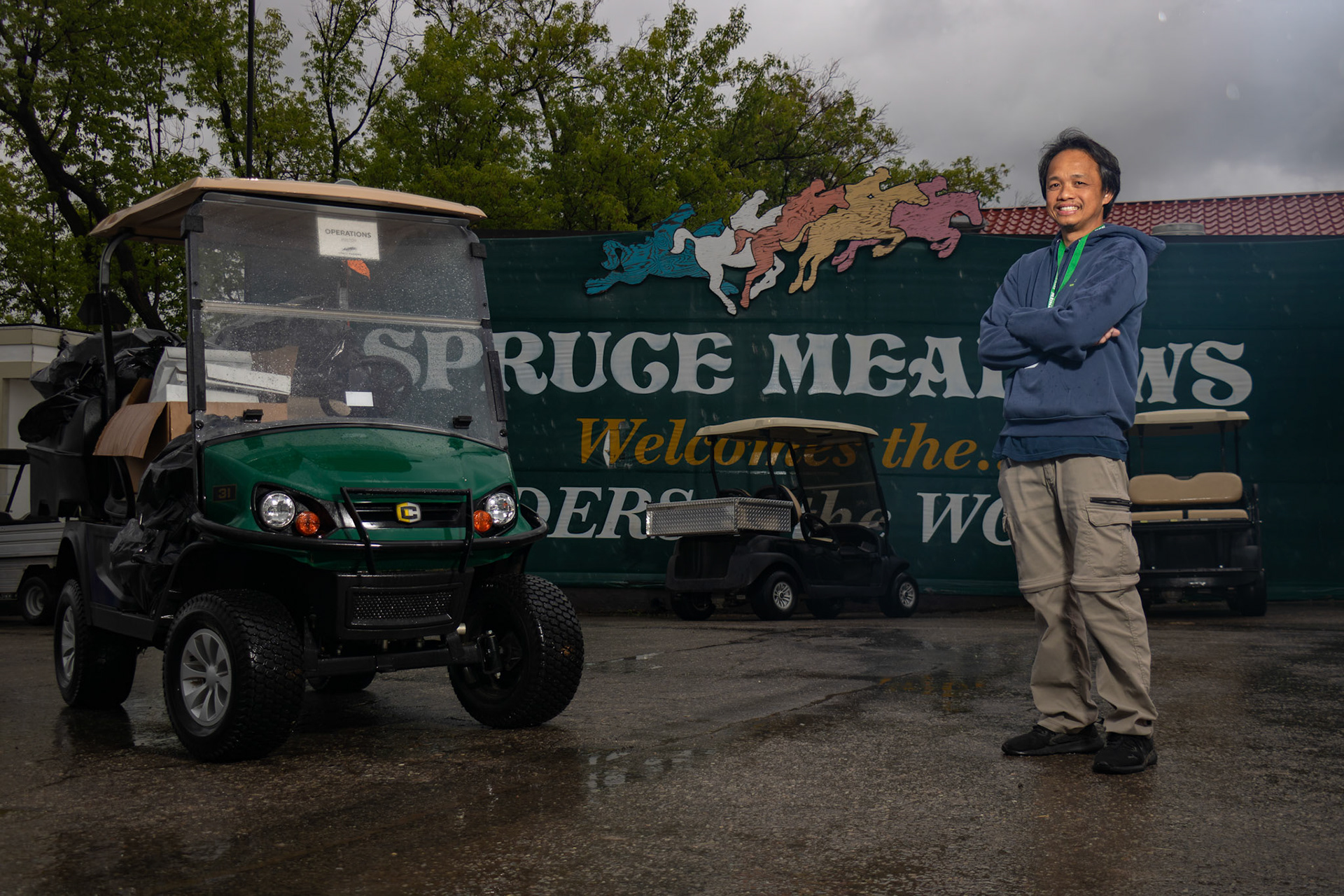 Micael Gallardo, age 44, a full-time employee at Spruce Meadows, poses for a portrait on Saturday, June 15, 2024, in SW Calgary. Spruce Meadows is renowned for hosting top-tier equestrian competitions, such as the 'National' tournament, held from June 12 to 16, 2024. (Photo by Armaan Khanna/SAIT)