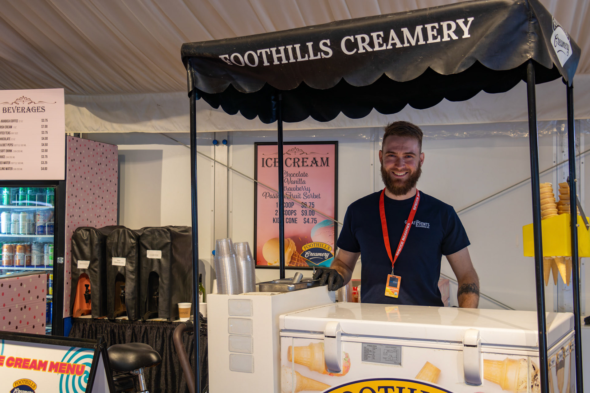 Justin Orr, age 31, who works part-time at Foothills Creamery, poses for a portrait at Spruce Meadows, SW Calgary, on Saturday, June 15, 2024. Spruce Meadows is renowned for hosting top-tier equestrian competitions, such as the 'National' tournament, held from June 12 to 16, 2024. (Photo by Armaan Khanna/SAIT)