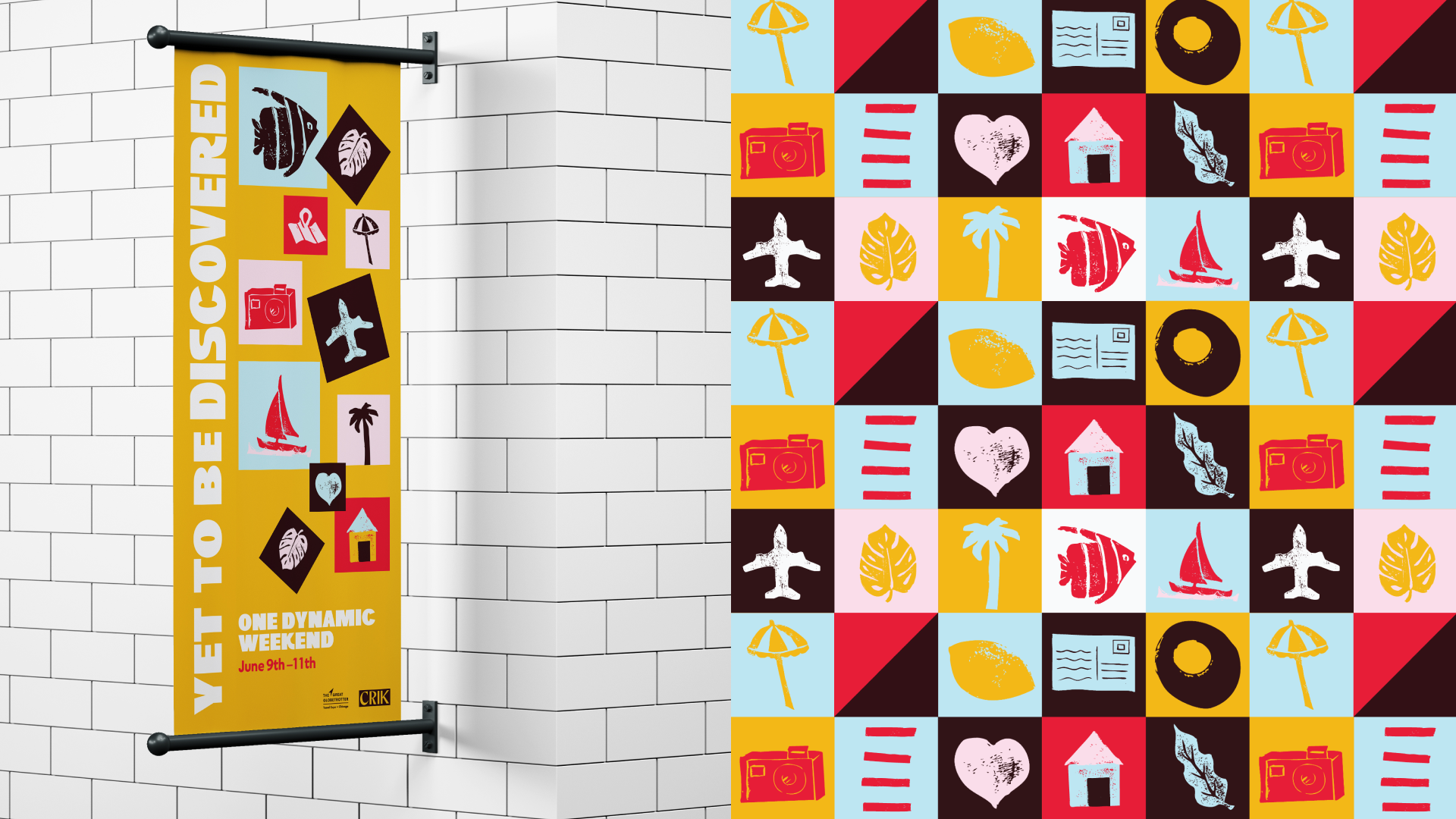 The icons, colors and brand pattern were inspired by retro Bauhaus posters.