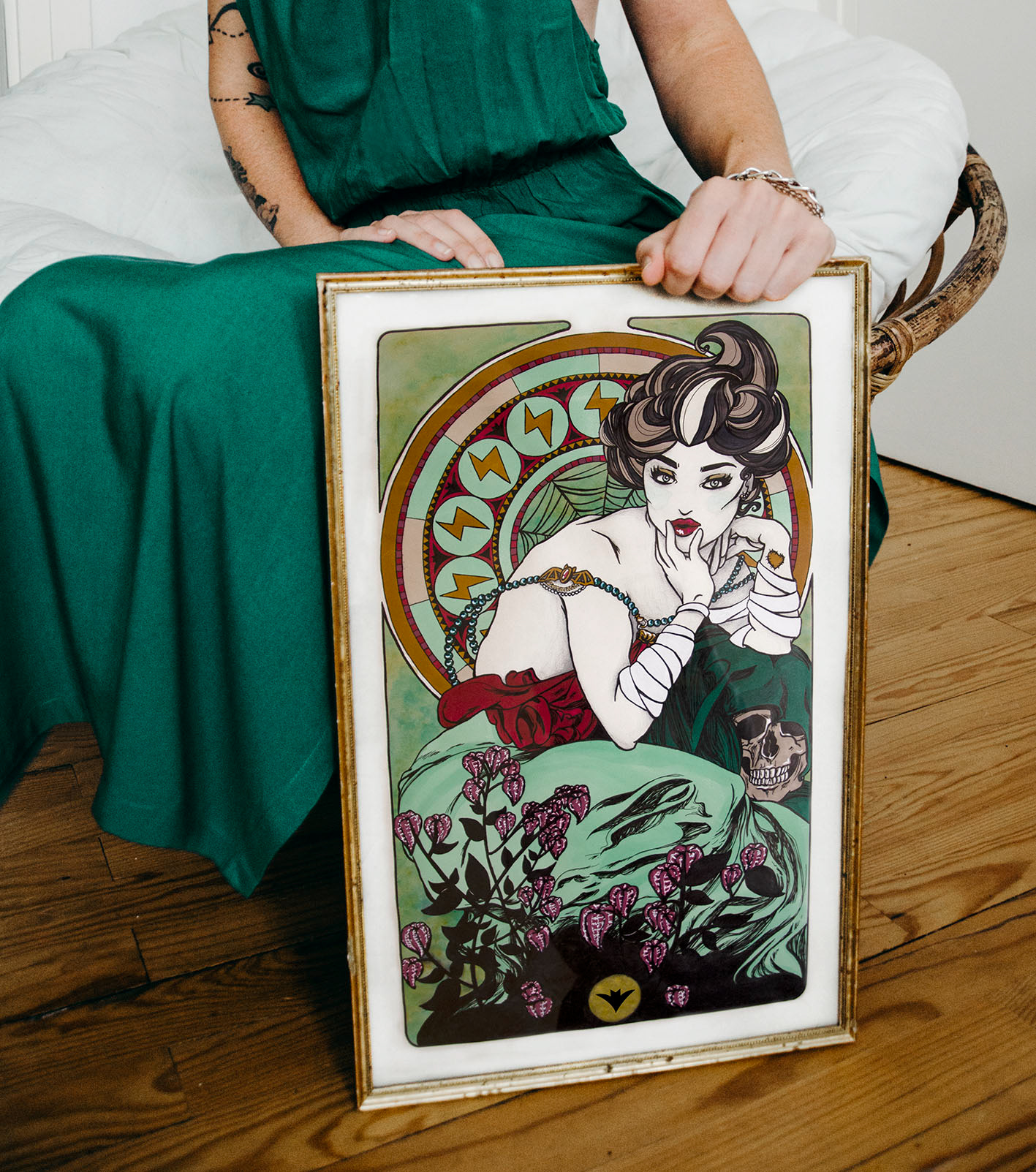 Madame Frankenstein • Illustration à la main en technique mixte