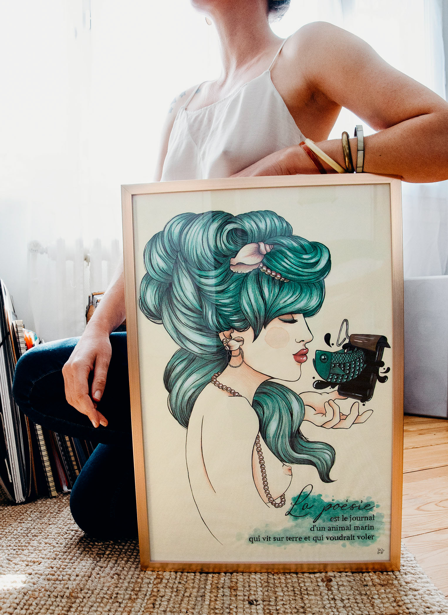Madame Sardine • Illustration à la main en technique mixte