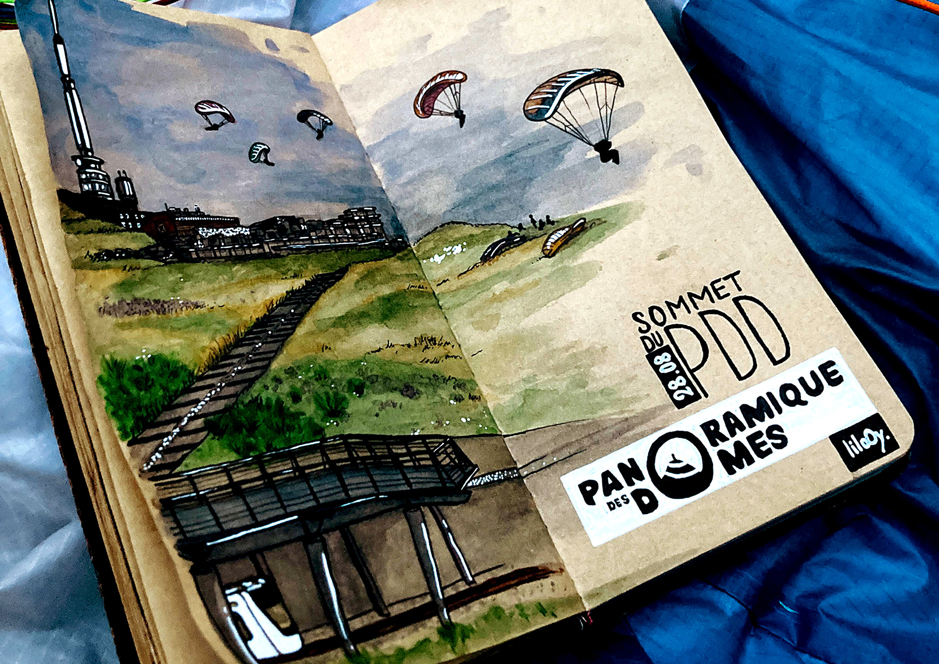 Matinée au sommet du Puy-de-Dôme • Illustration à la main en aquarelle