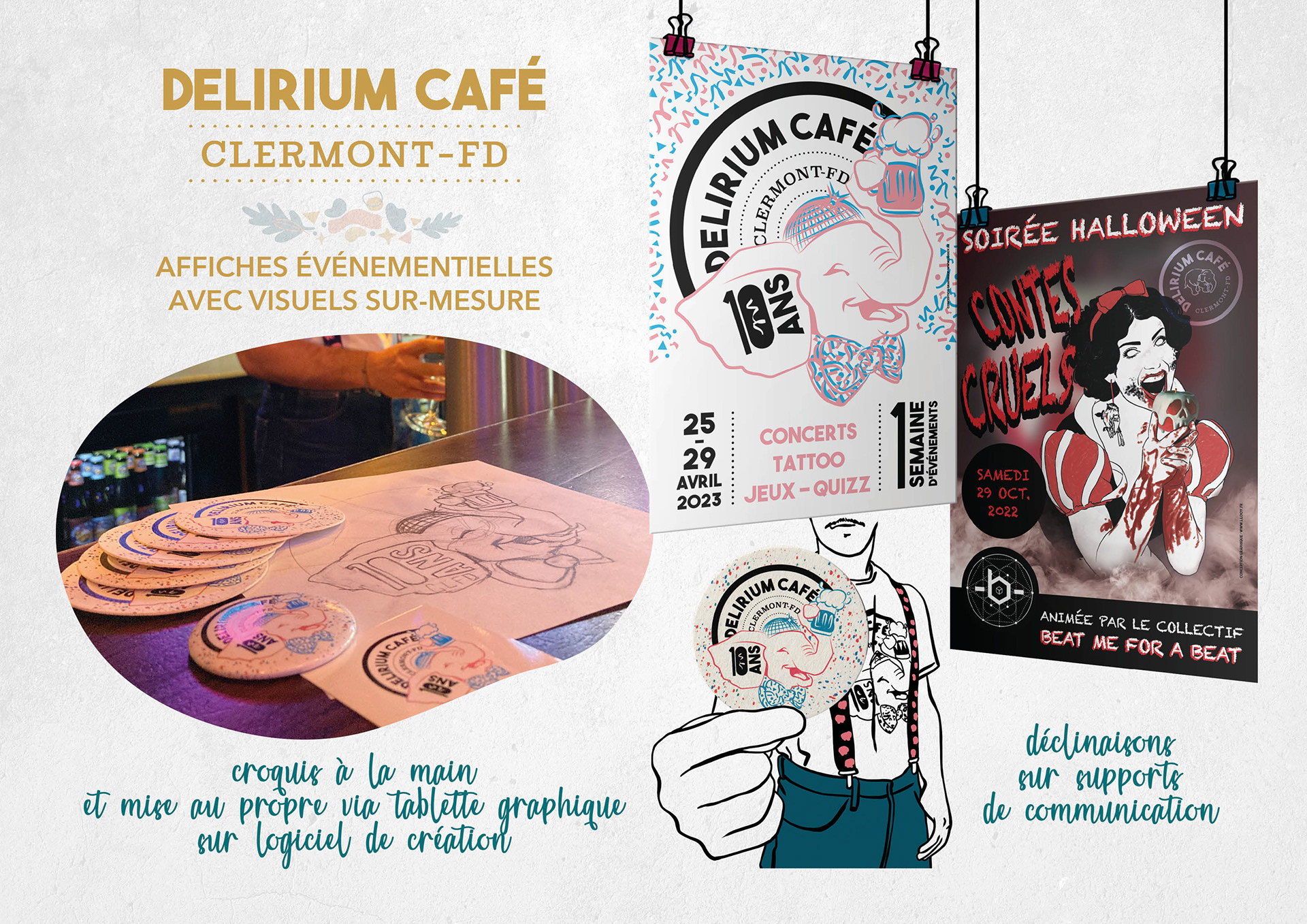 Delirium Café Clermont-Ferrand • Affiches événementielles avec visuels sur-mesure.