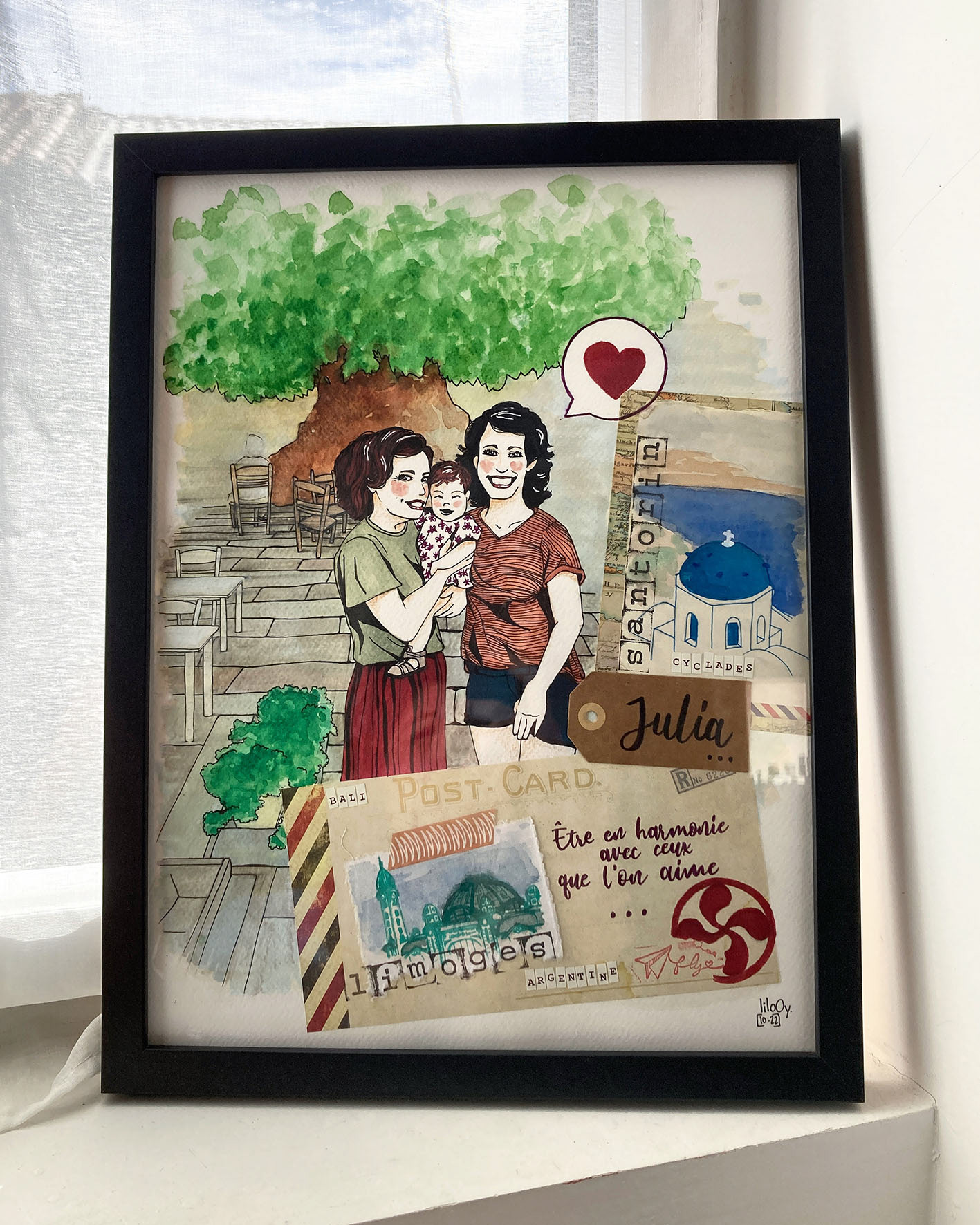 Family Love • Commande particulier personnalisée • Illustration à la main en technique mixte