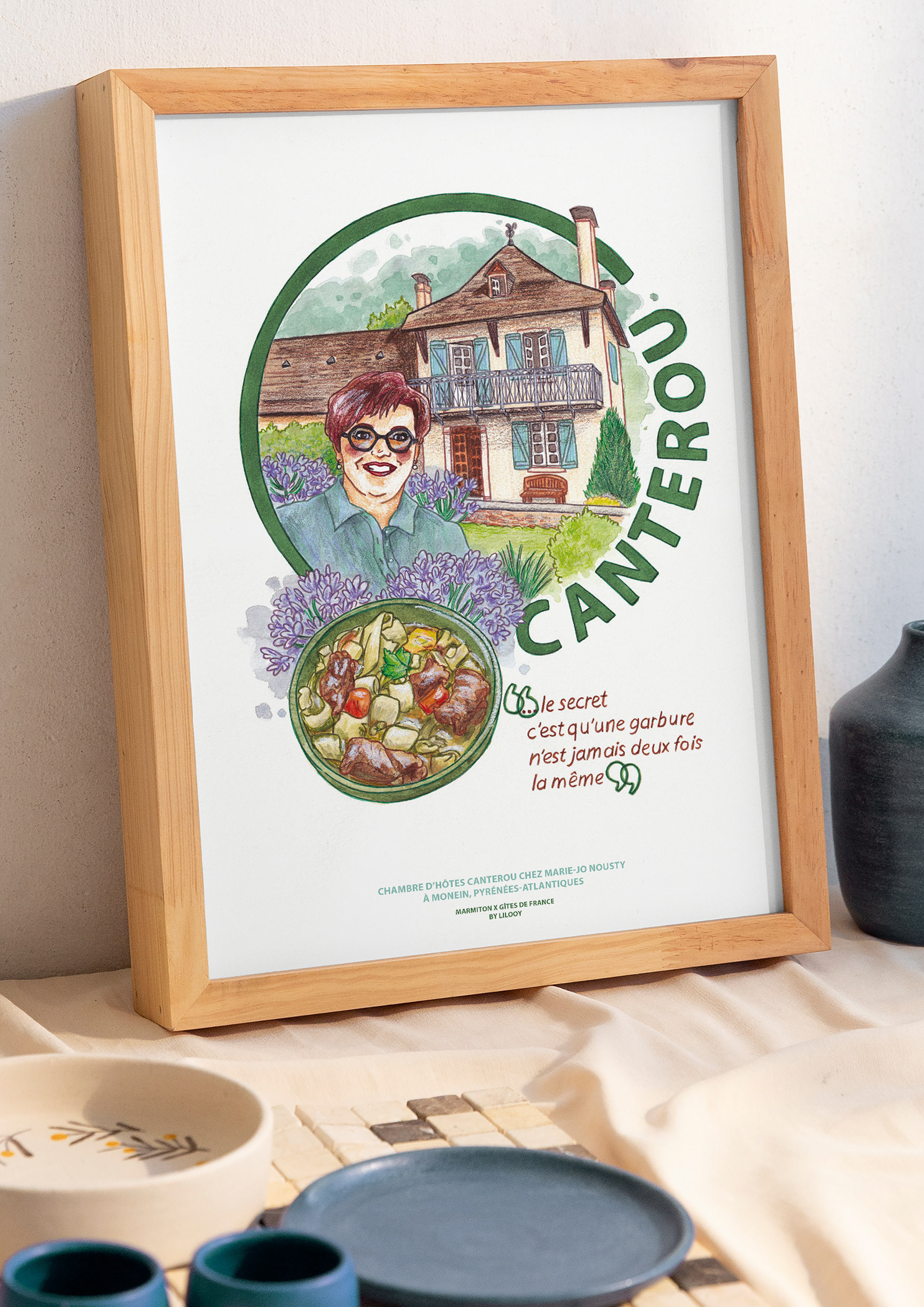 Forfait Fascinant • Collaboration entre Marmiton et Gîtes de France avec la mise en avant d'une chambre d'hôtes, le nom du lieu, sa gérante et son plat fétiche (projet fictif).