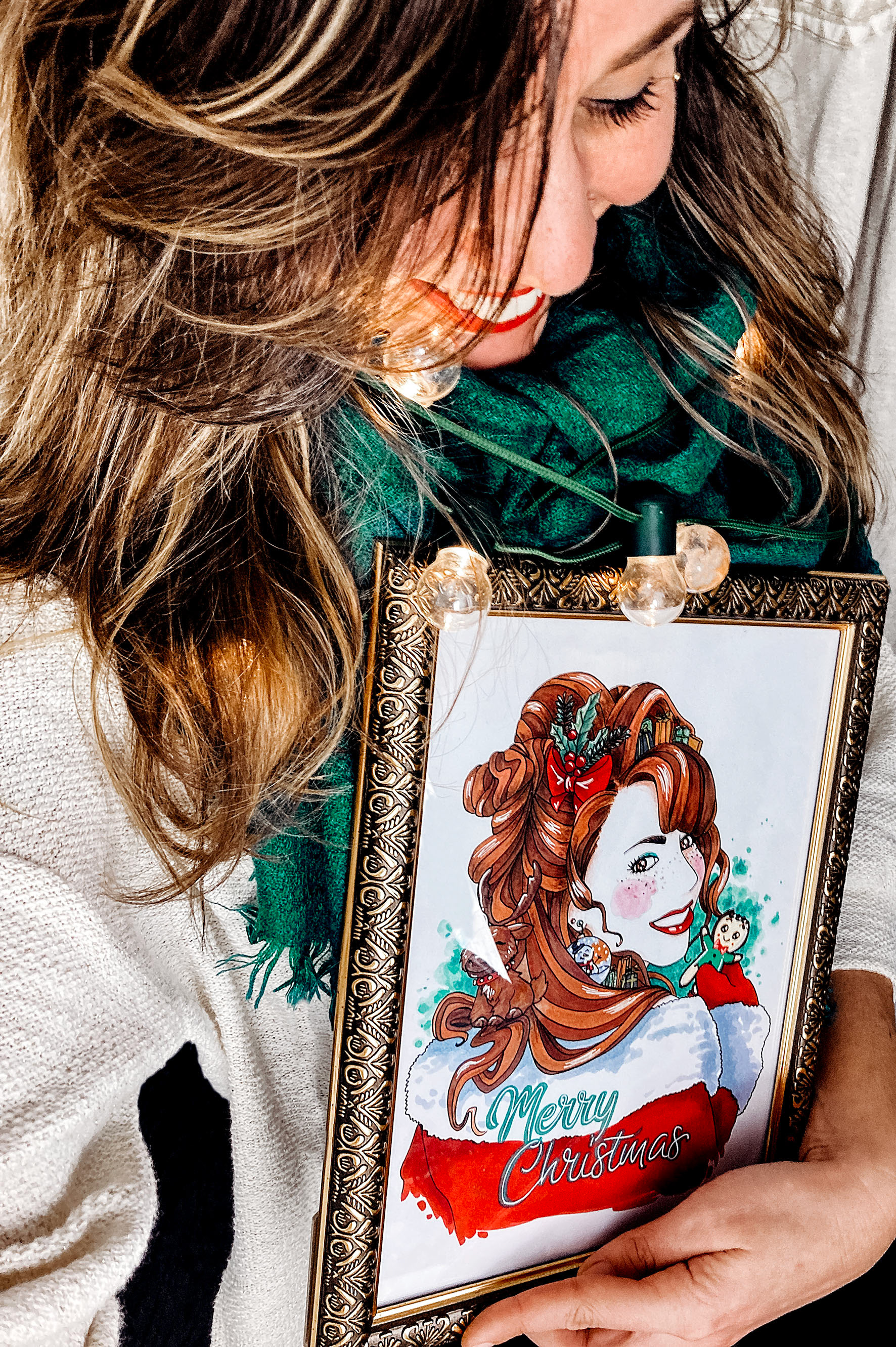 Madame Christmas • Illustration à la main en technique mixte