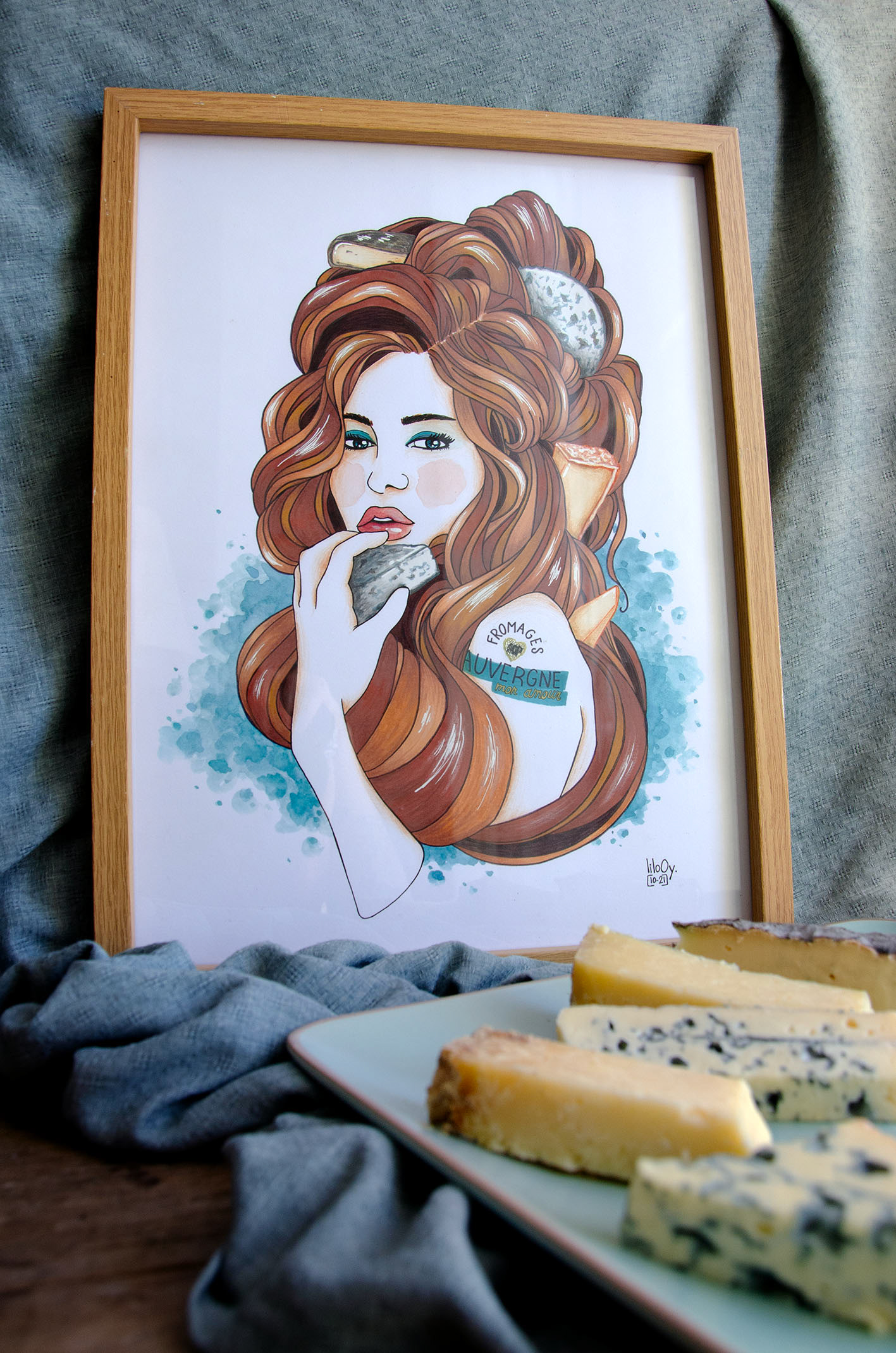 Madame Fromage • Illustration à la main en technique mixte