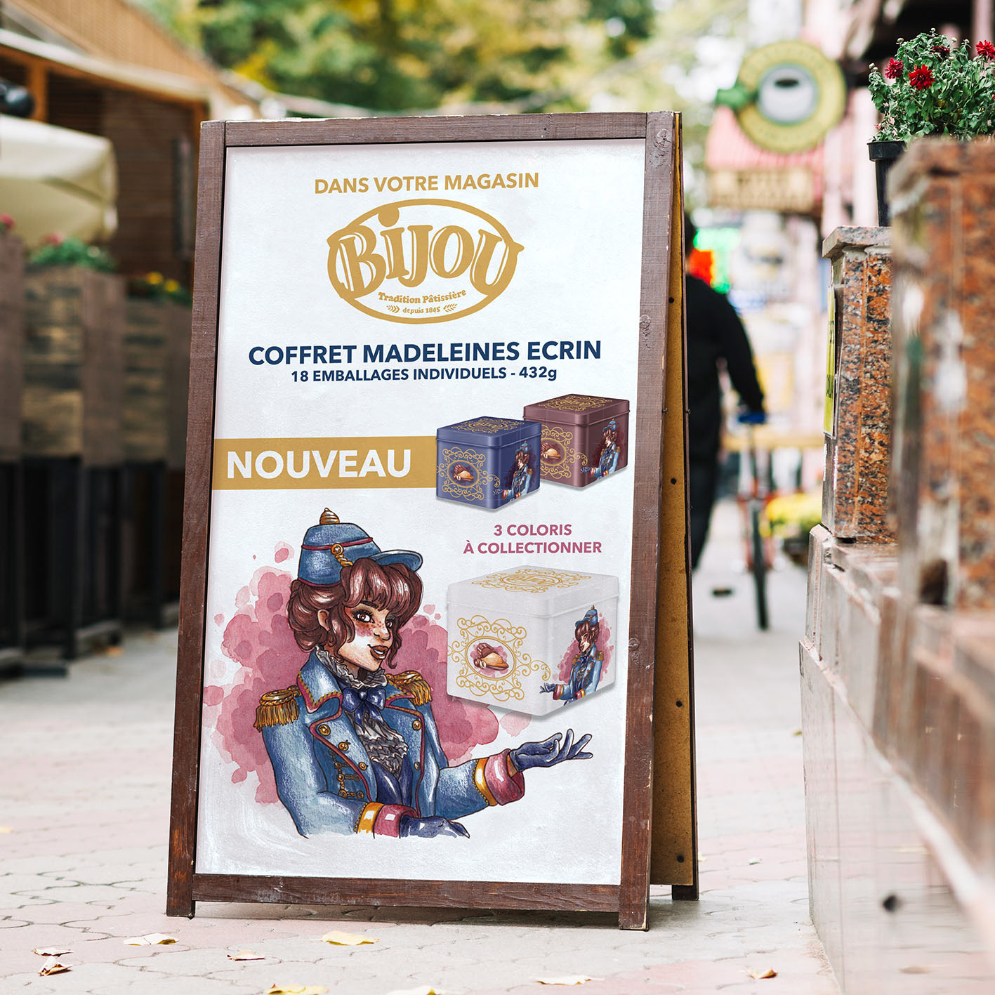 Madame Casse-Noisette • Commande professionnelle fictive • Visuel de Noël pour le coffret madeleines écrin de la marque Bijou, Tradition pâtissière.