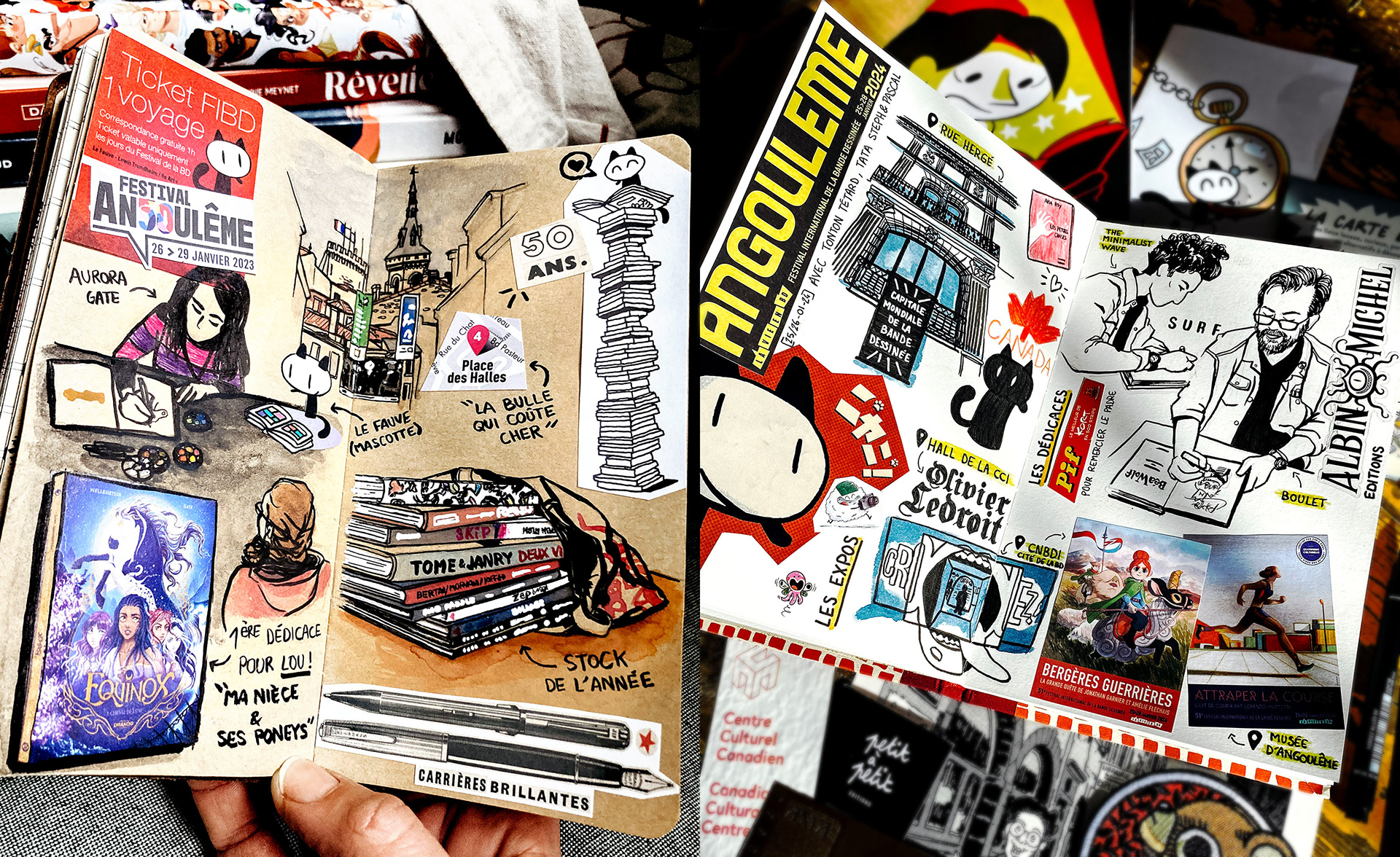 Résumés du Festival Internationale de la Bande Dessinée à Angoulême • 2023 & 2024 • Illustration à la main en technique mixte