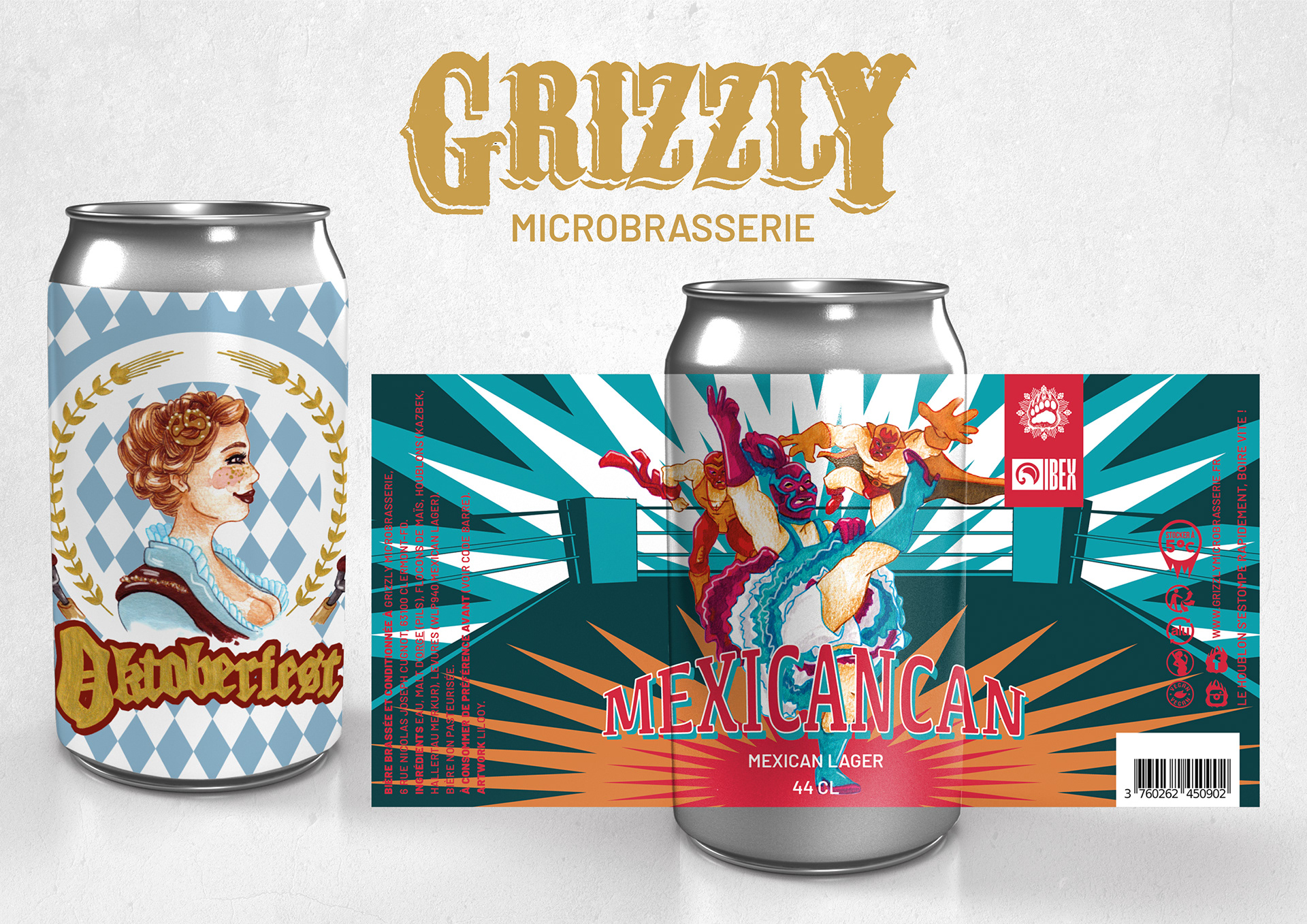 Grizzly Microbrasserie • Habillage de canettes de bière sur différents thèmes.