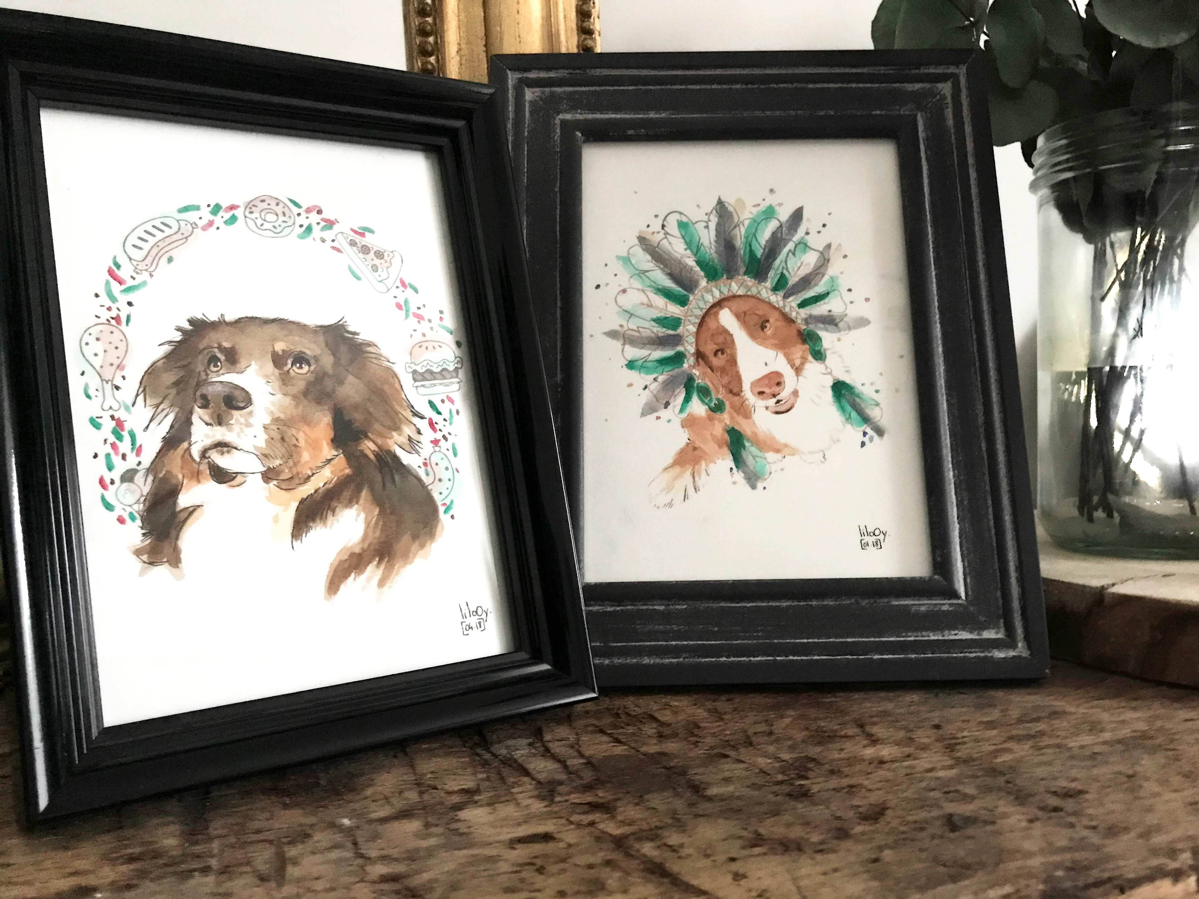 Tribu de chiens • Commande particulier personnalisée • Illustration à la main en aquarelle
