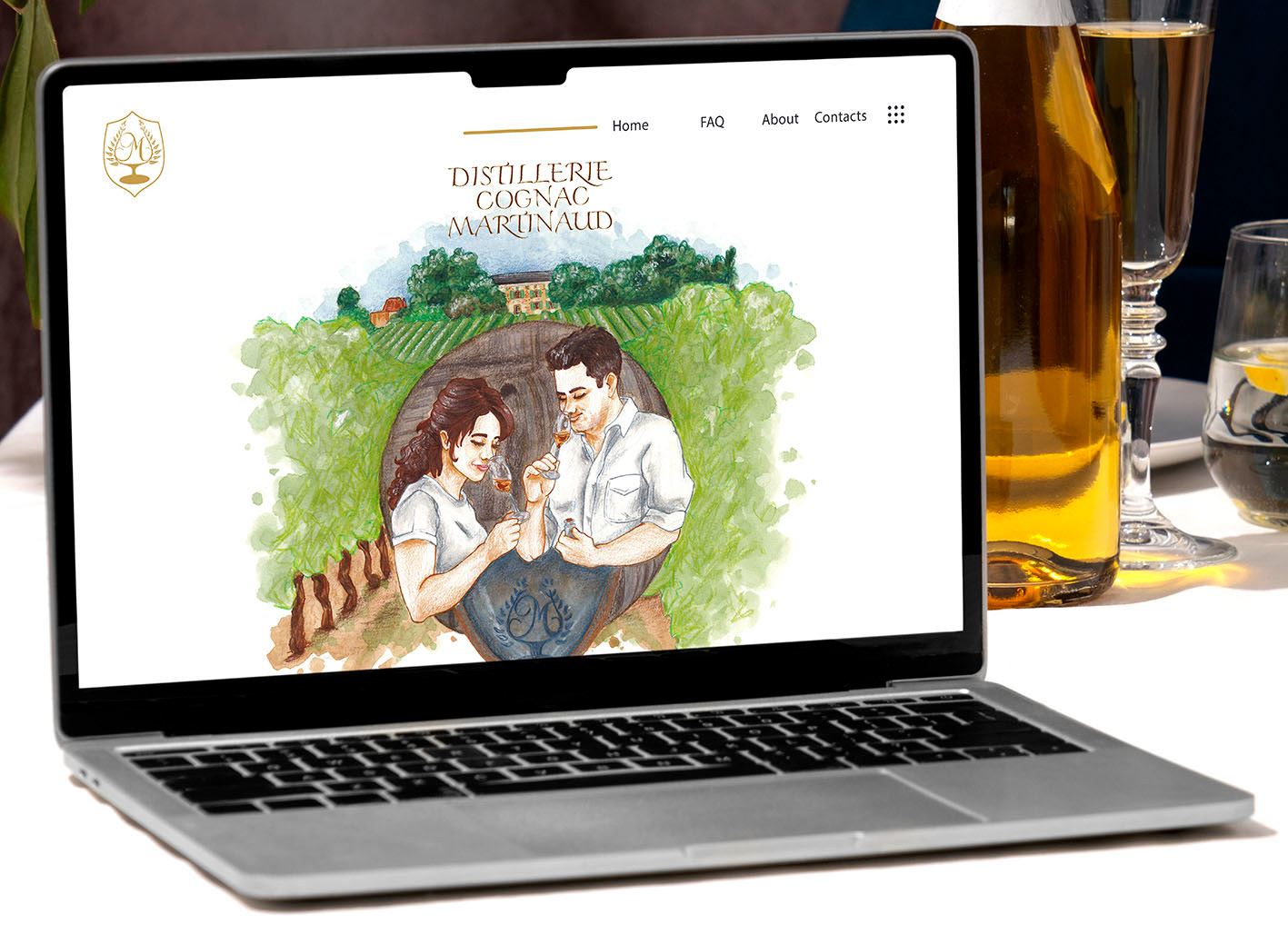 Distillerie Martinaud • Réalisation d'une illustration narrative pour représenter l'entreprise familiale.