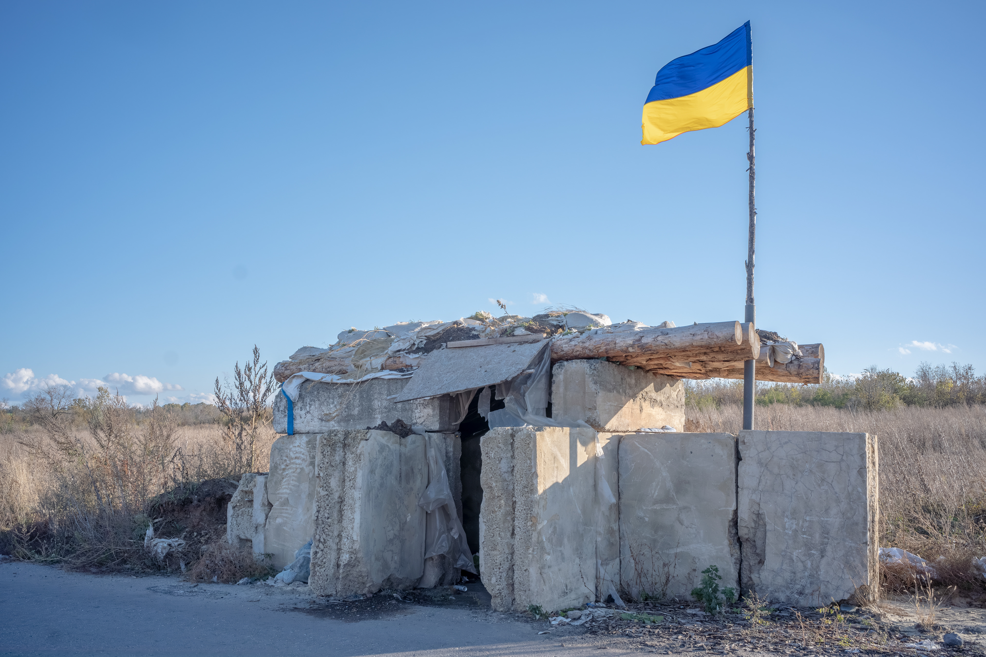 An abandoned checkpoint near Barvinkove, a city in Izium Raion, Kharkiv Oblast, Ukraine 2023
