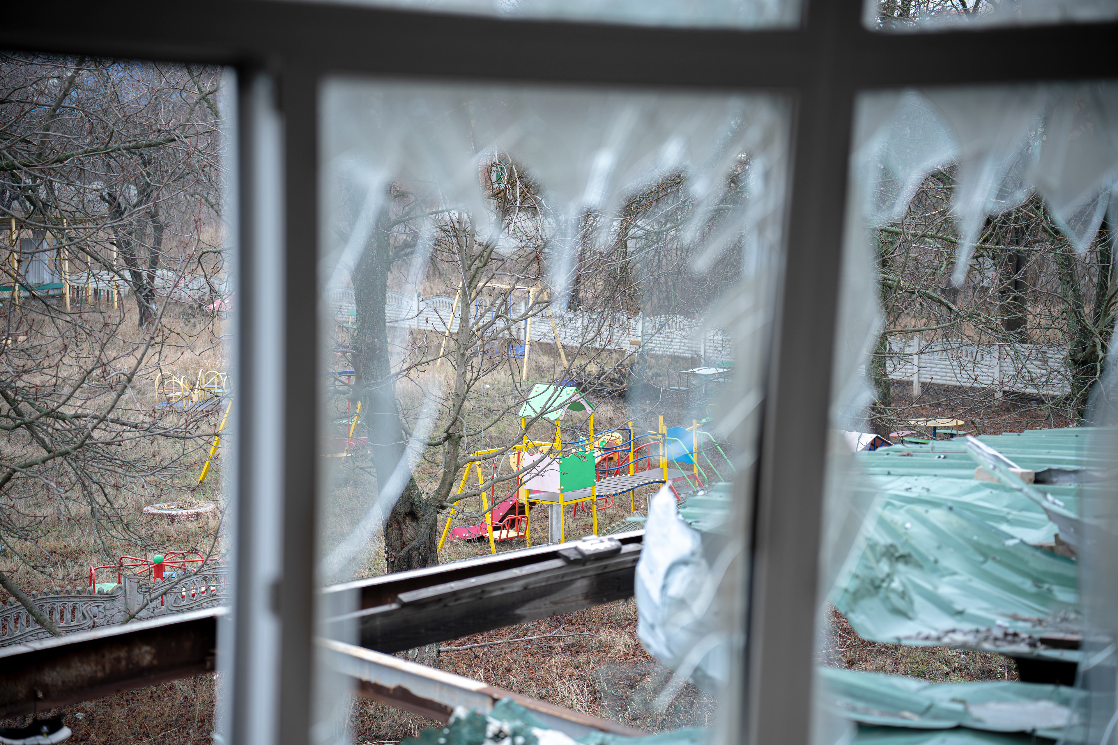 Playground of the elementary school in Slatyne, Kharkiv Oblast
