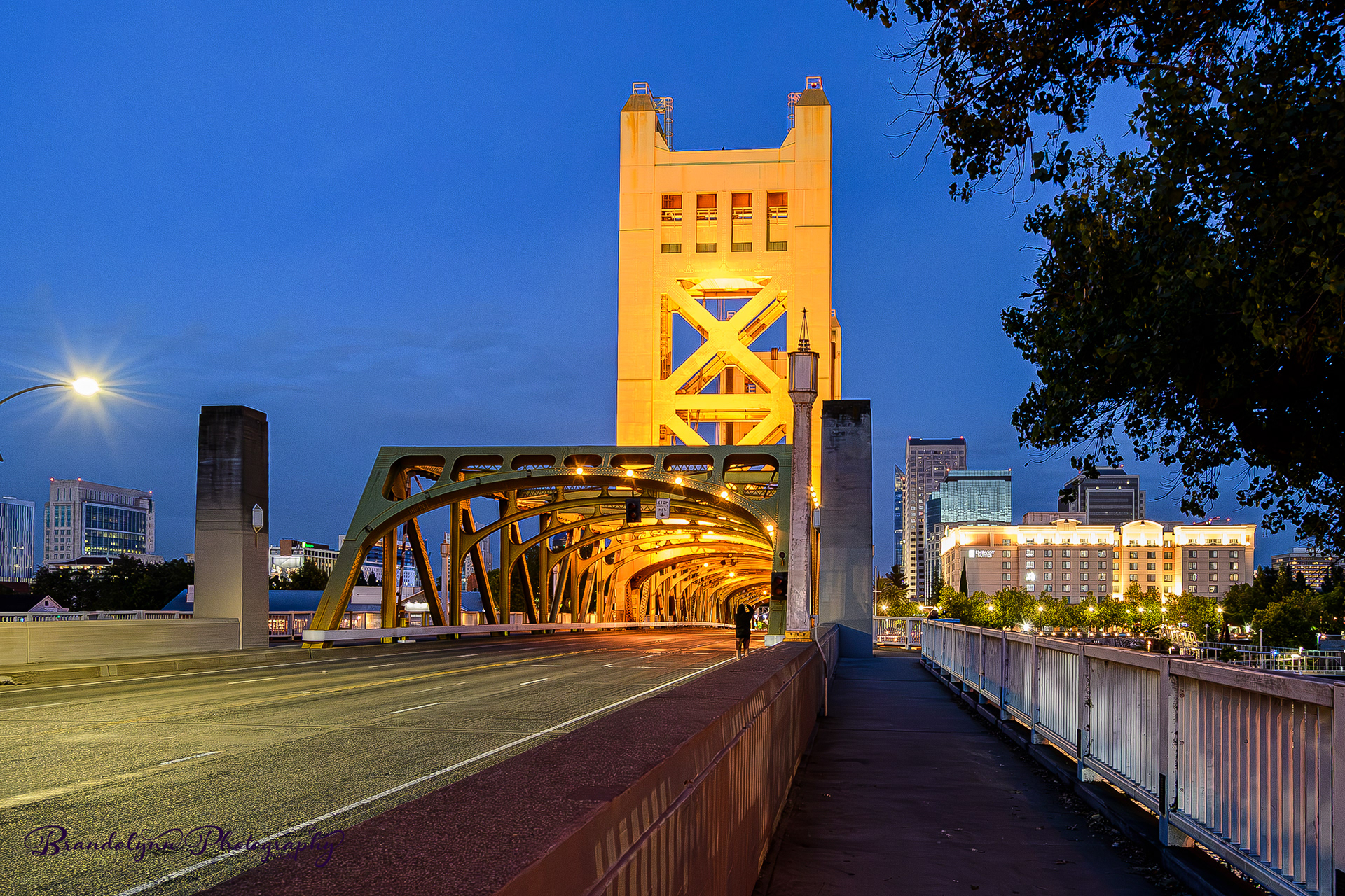 The Tower Bridge in Sacramento, CA after the sun set.