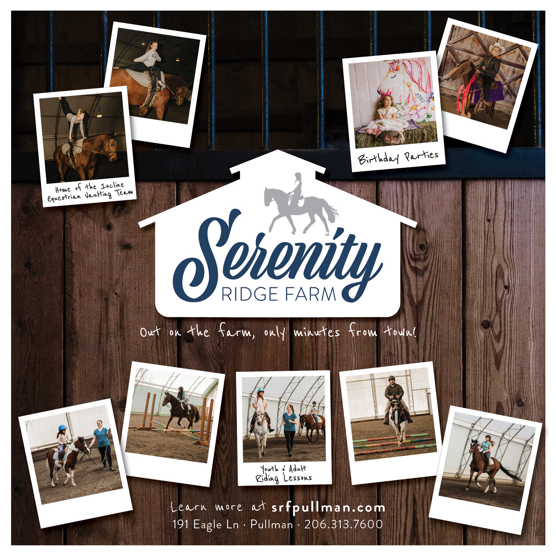 Promotional photos, logo design and poster design for Serenity Ridge Farm in Pullman, Washington
