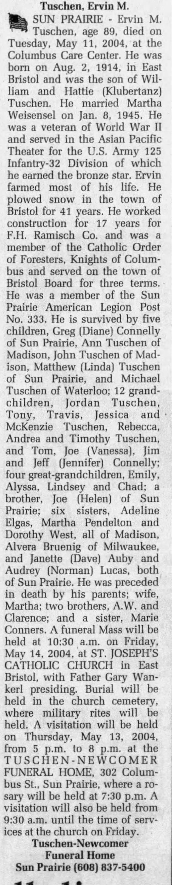 Tuschen´s adoptive father´s obit.