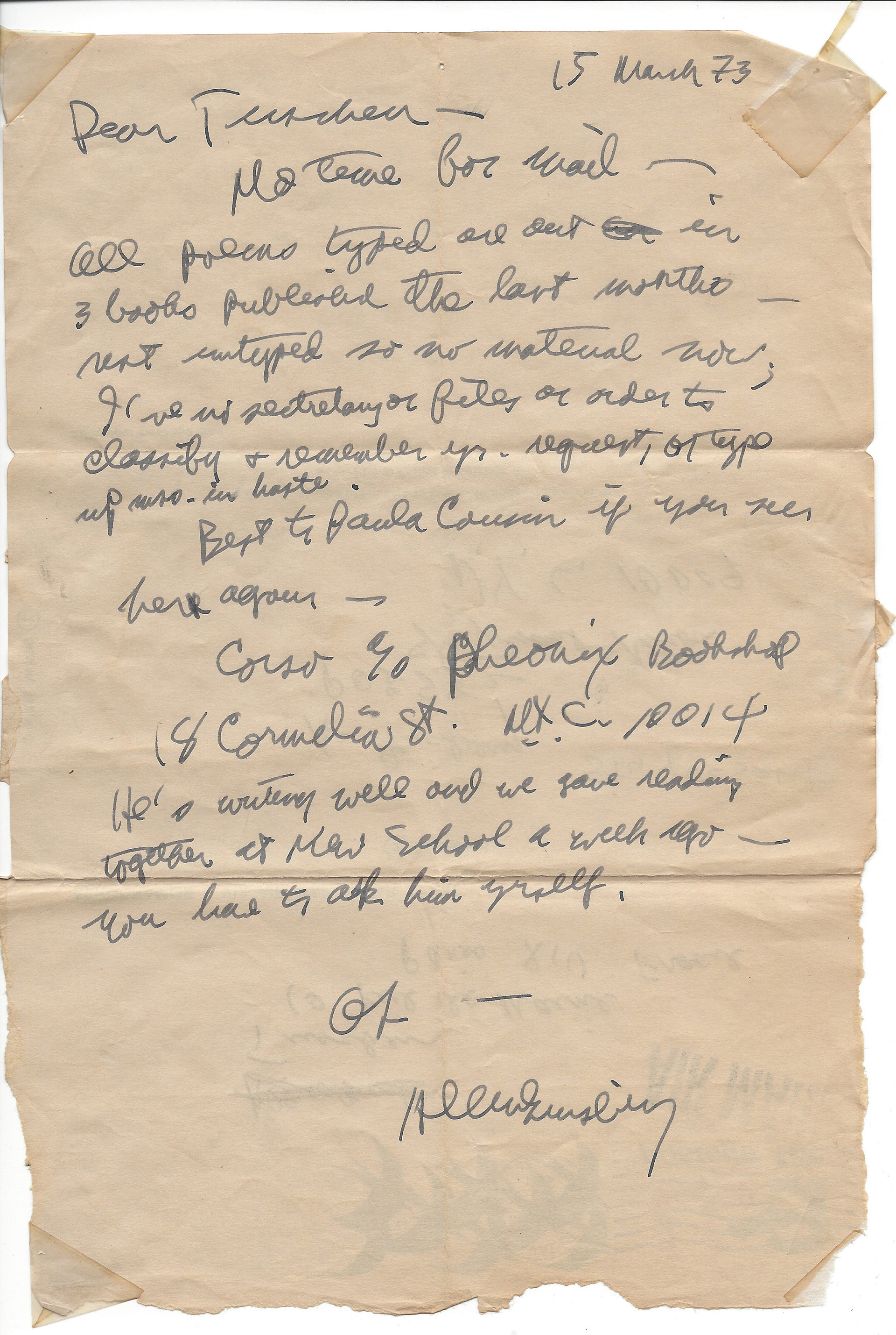 Letter From Allen Ginsberg