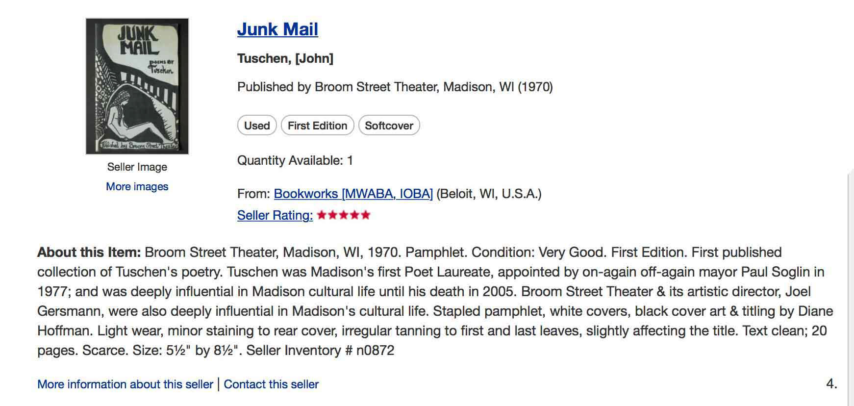 Screen Capture of Abe Bookseller, selling the book
