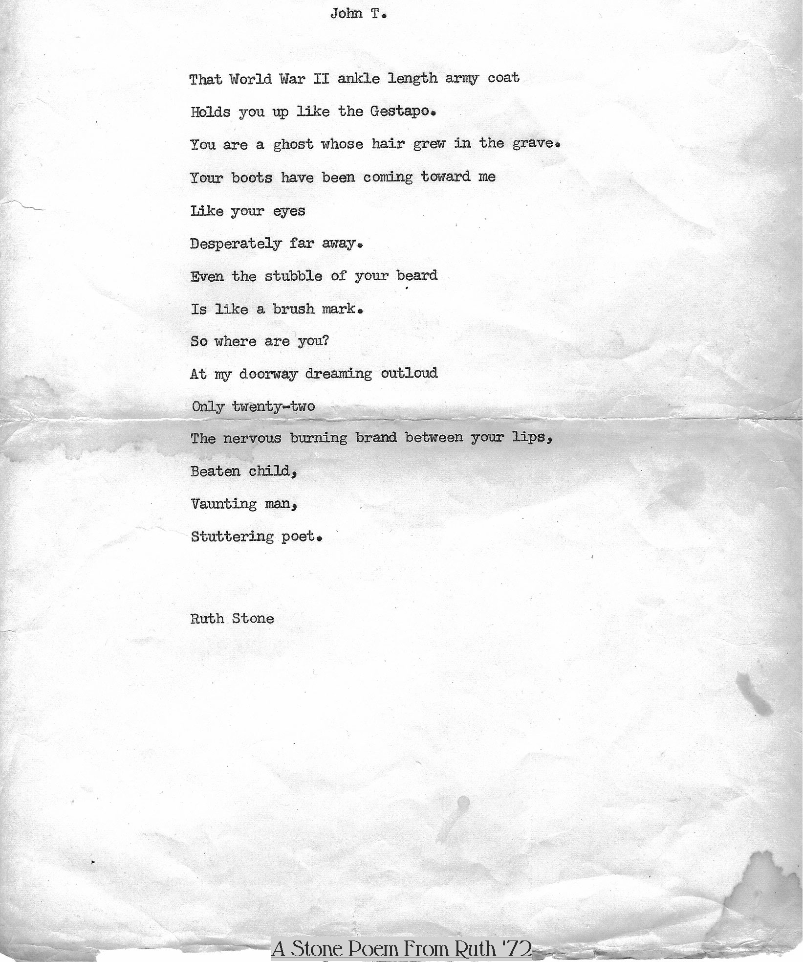 Poem by Ruth Stone about & for Tuschen